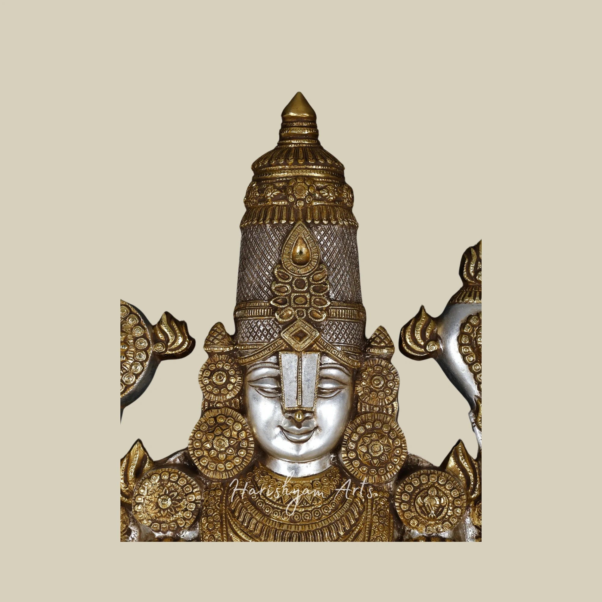 47" Large Brass Tirupati Balaji Idol with Gold and Silver Finish for Temple Décor