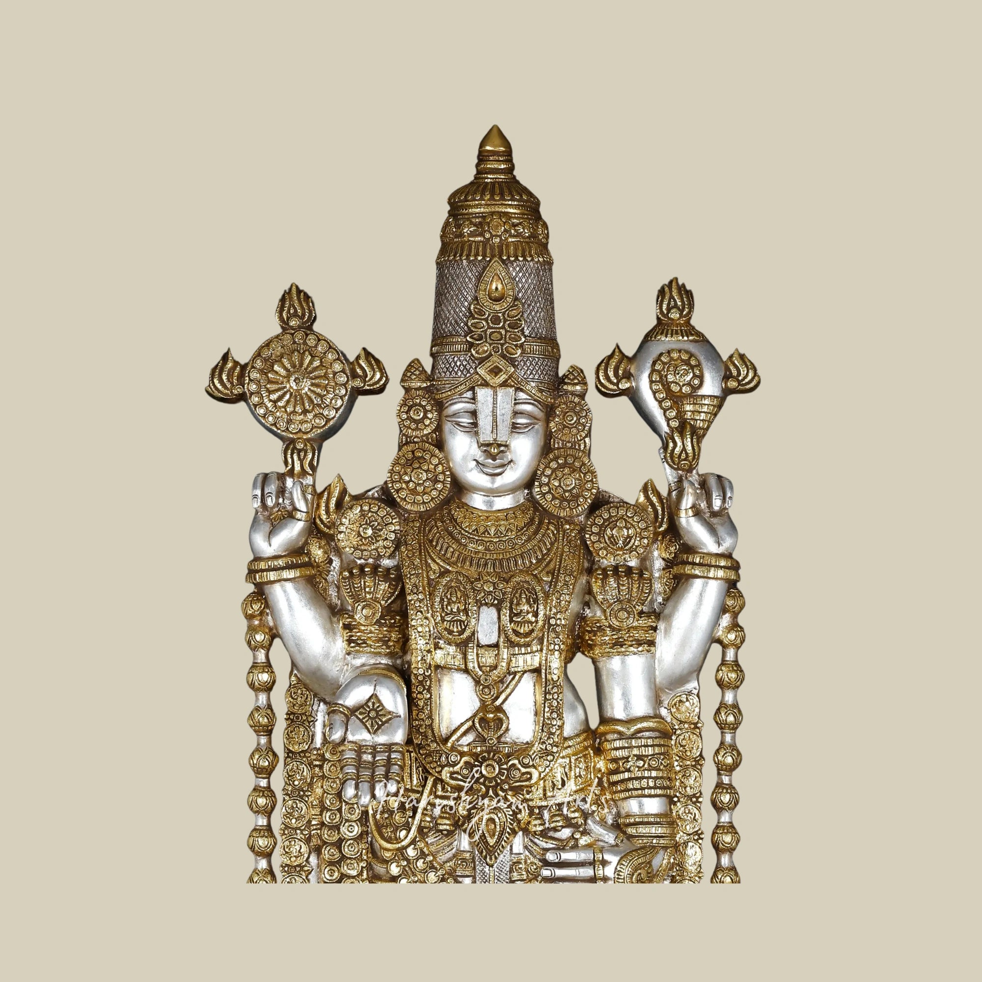 47" Large Brass Tirupati Balaji Idol with Gold and Silver Finish for Temple Décor