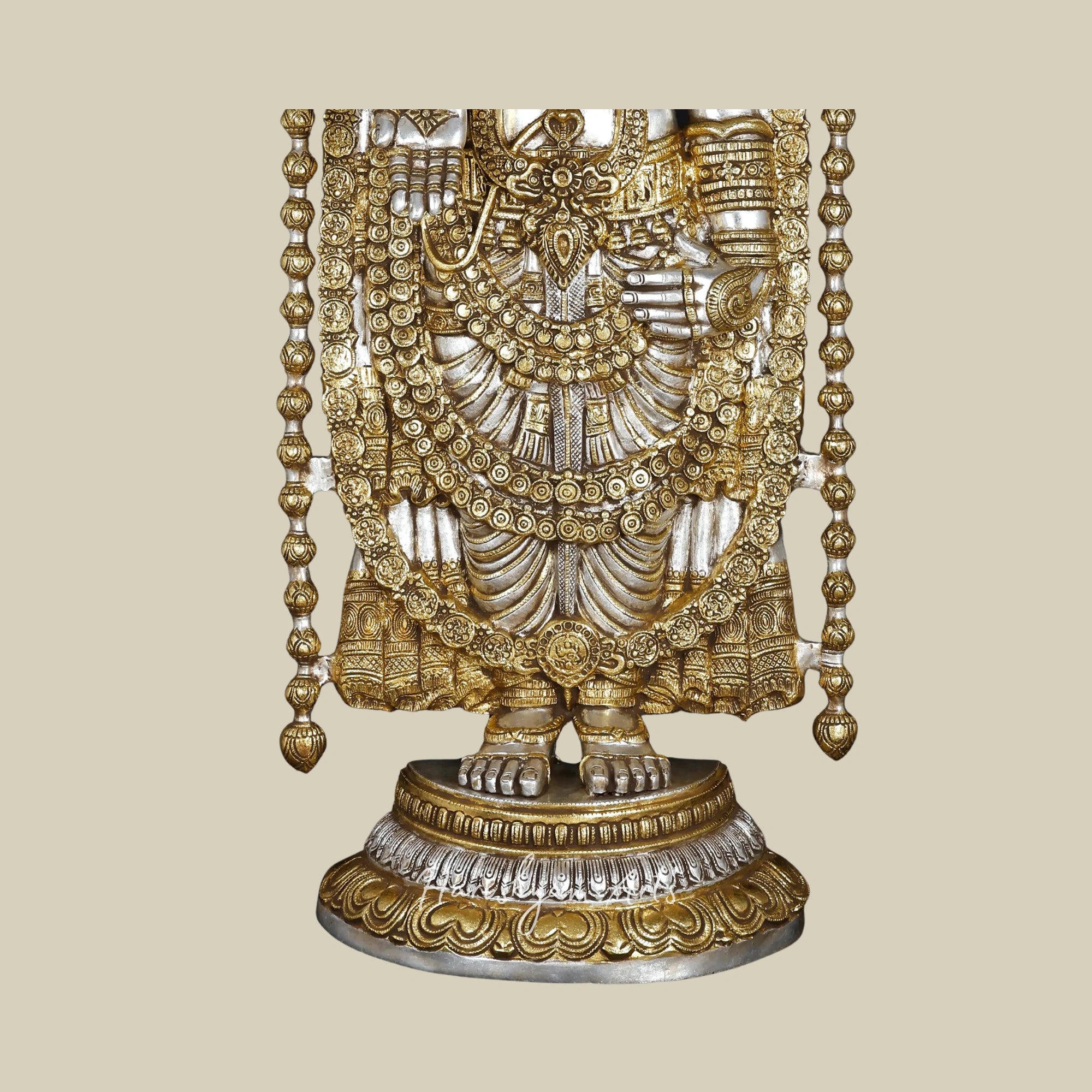 47" Large Brass Tirupati Balaji Idol with Gold and Silver Finish for Temple Décor