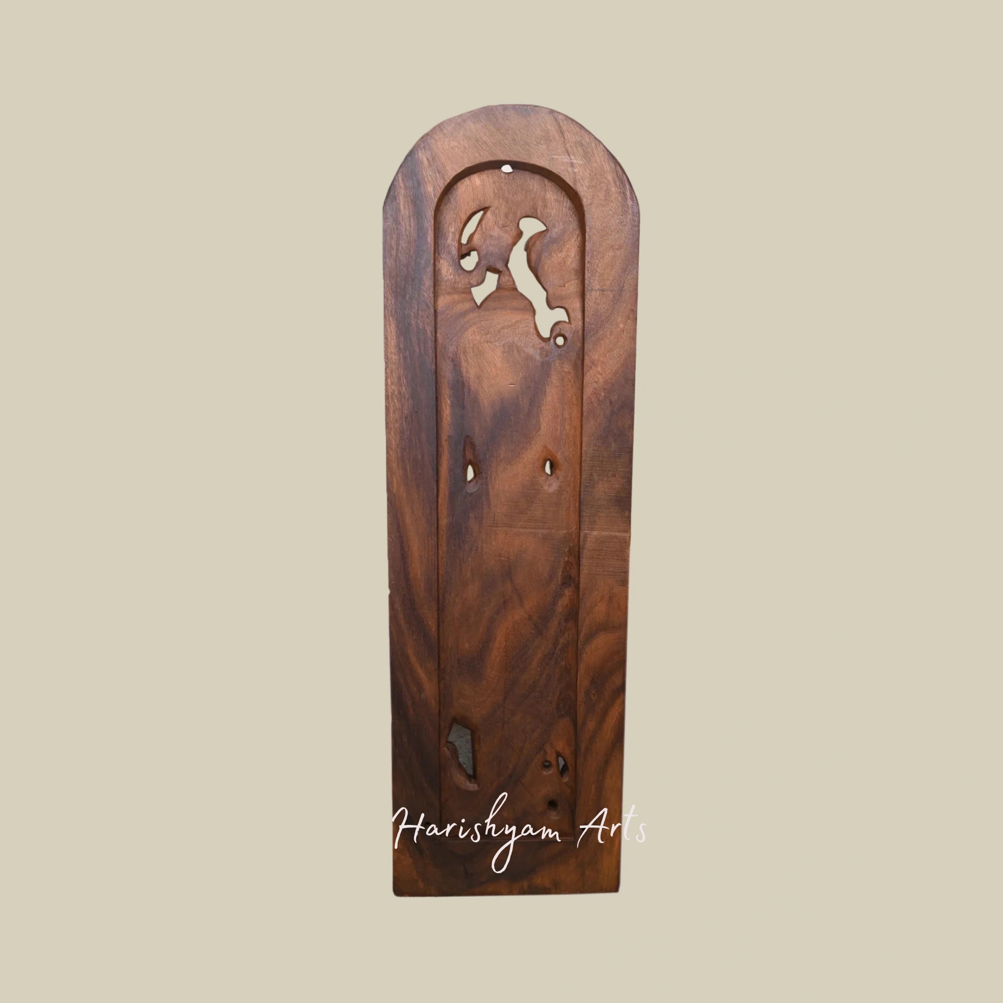 47" Wooden Jali Work Ganesha Murti on Lotus with Standing Sevagars Decorative Wall Mount5