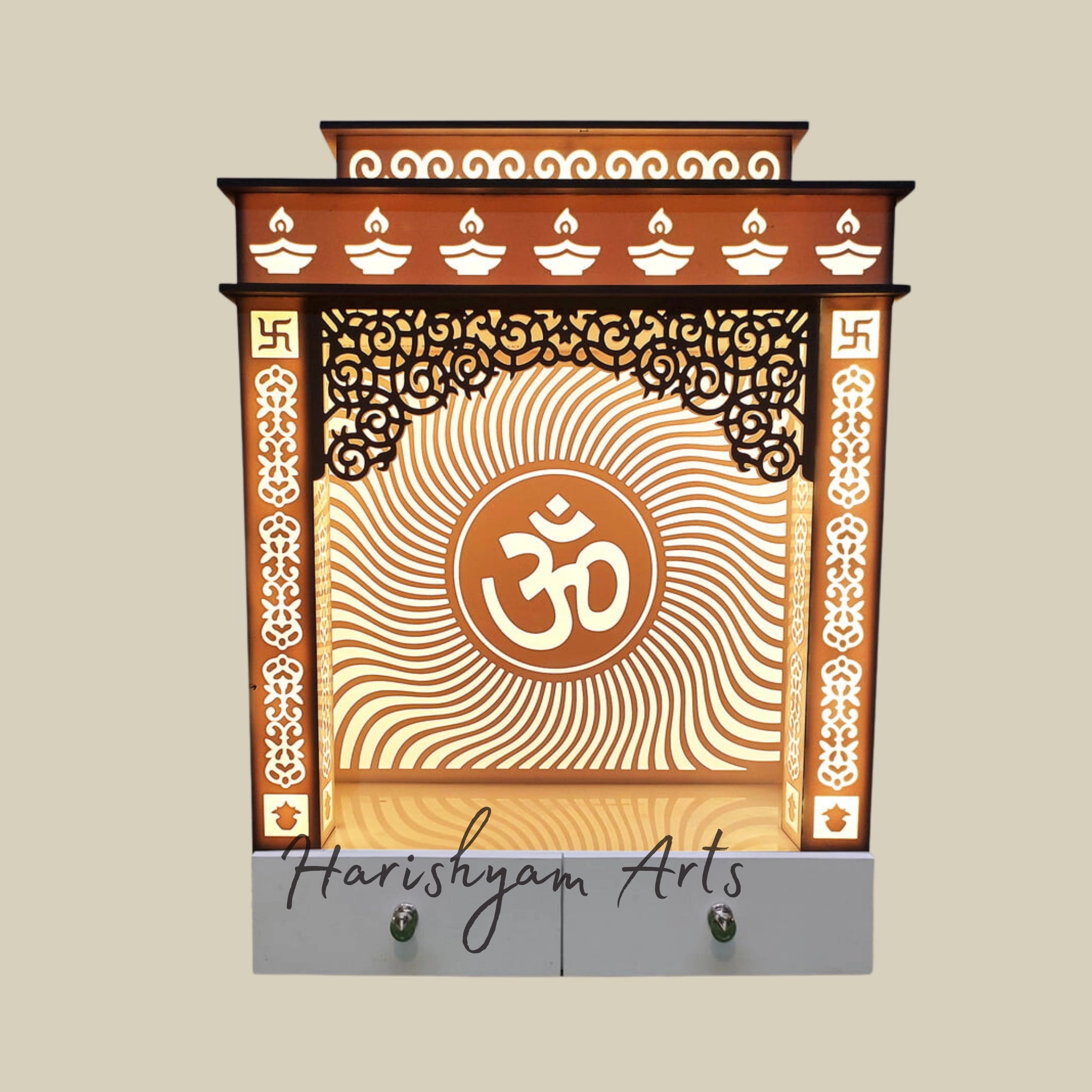 47" Corian Puja Temple with Om Backlit Feature