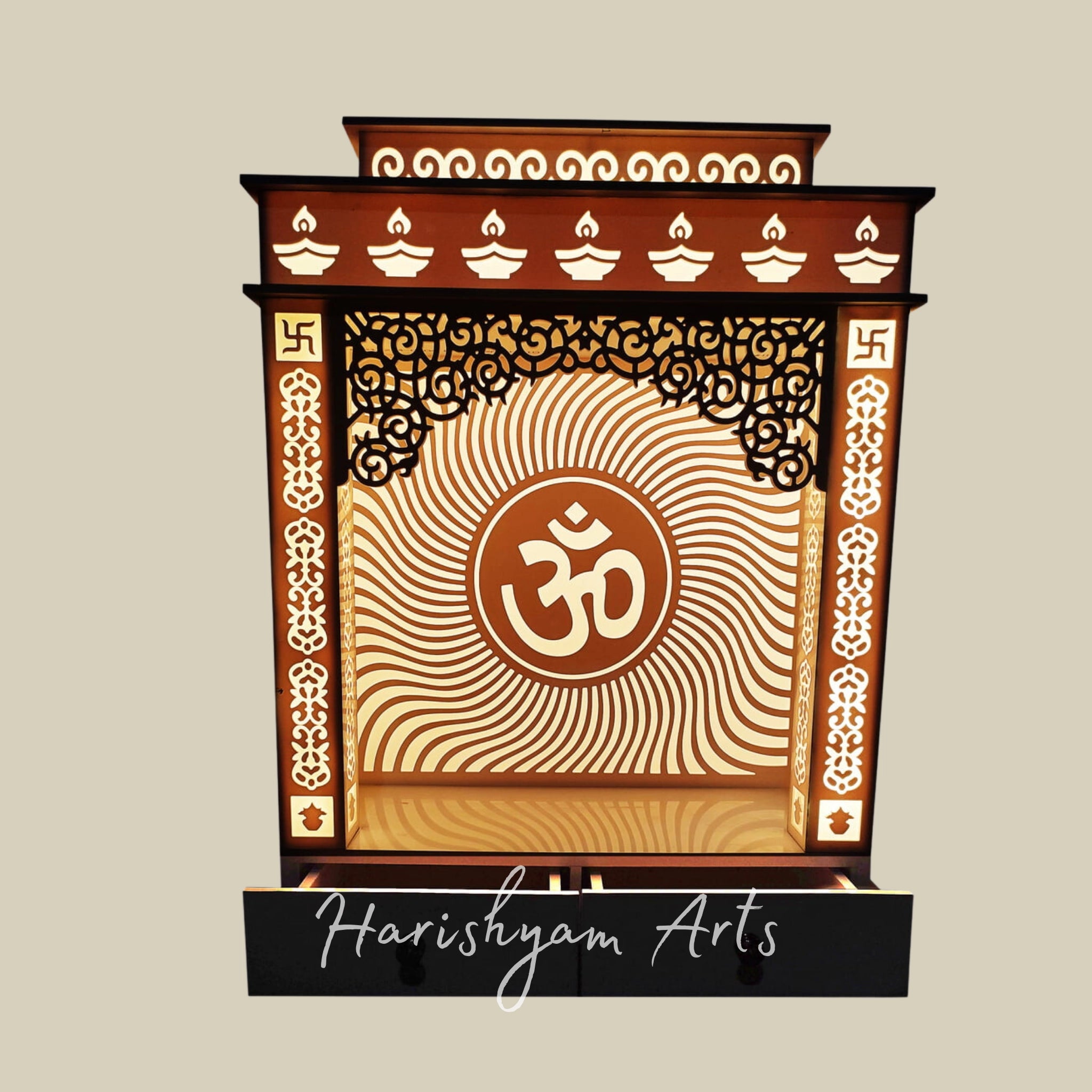 47" Corian Puja Temple with Om Backlit Feature1