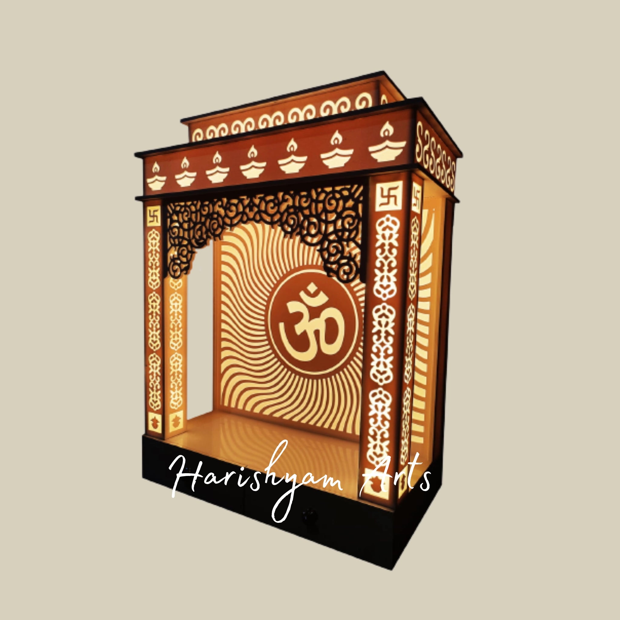 47" Corian Puja Temple with Om Backlit Feature2