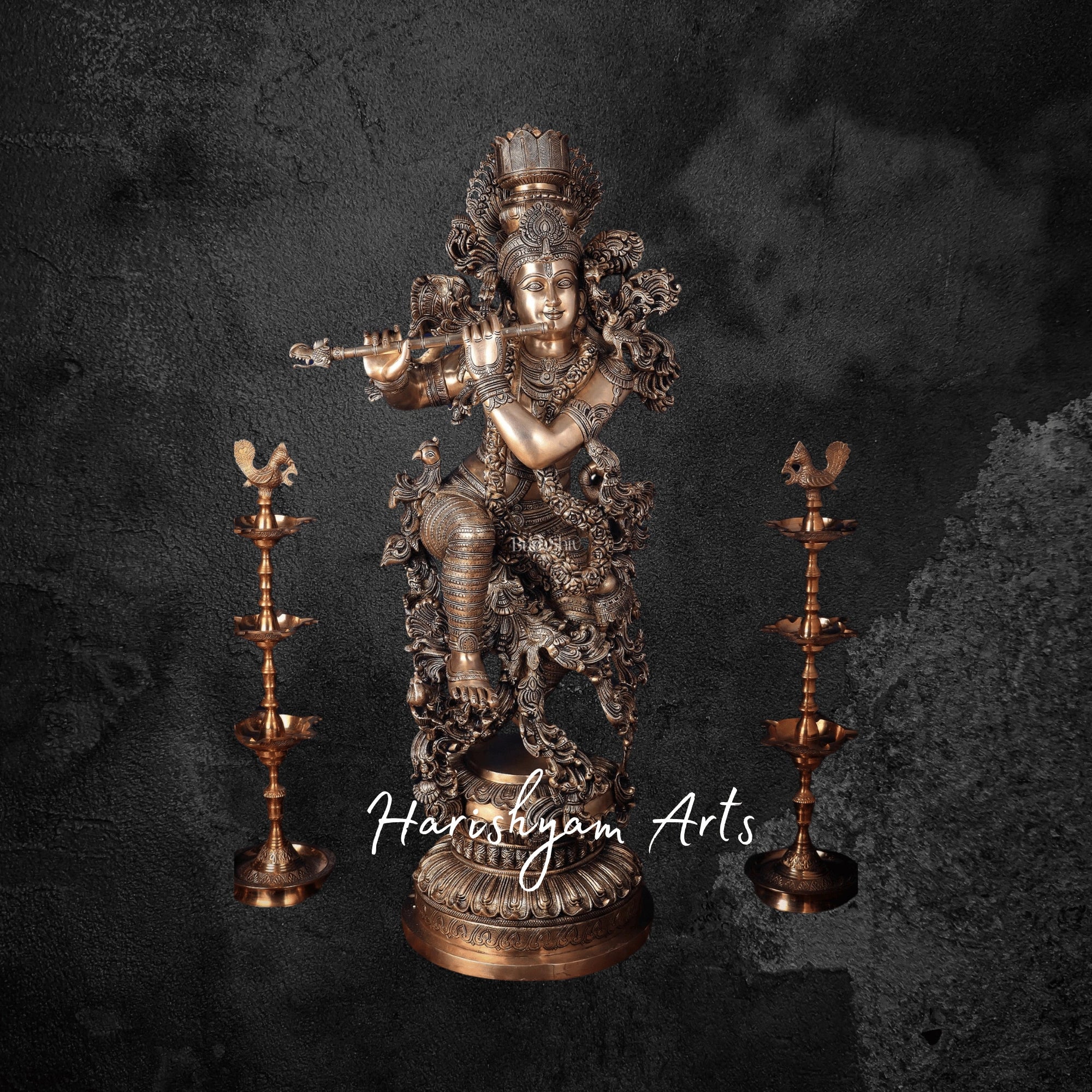 48" Large Superfine Brass Lord Krishna Sculpture for Mandir
