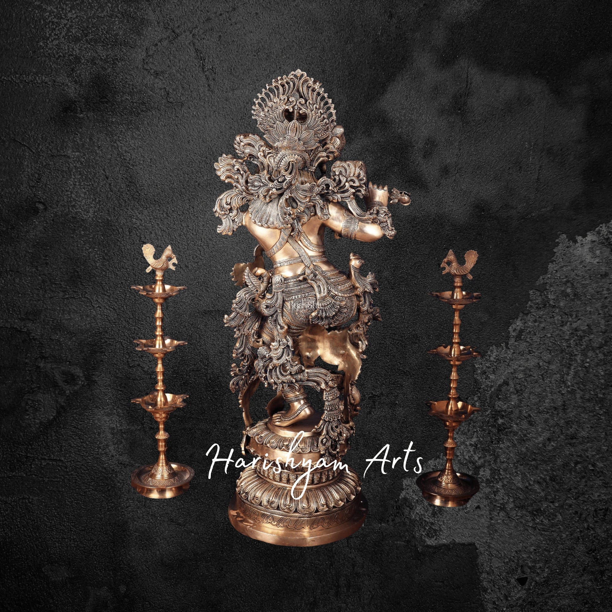 48" Large Superfine Brass Lord Krishna Sculpture for Mandir