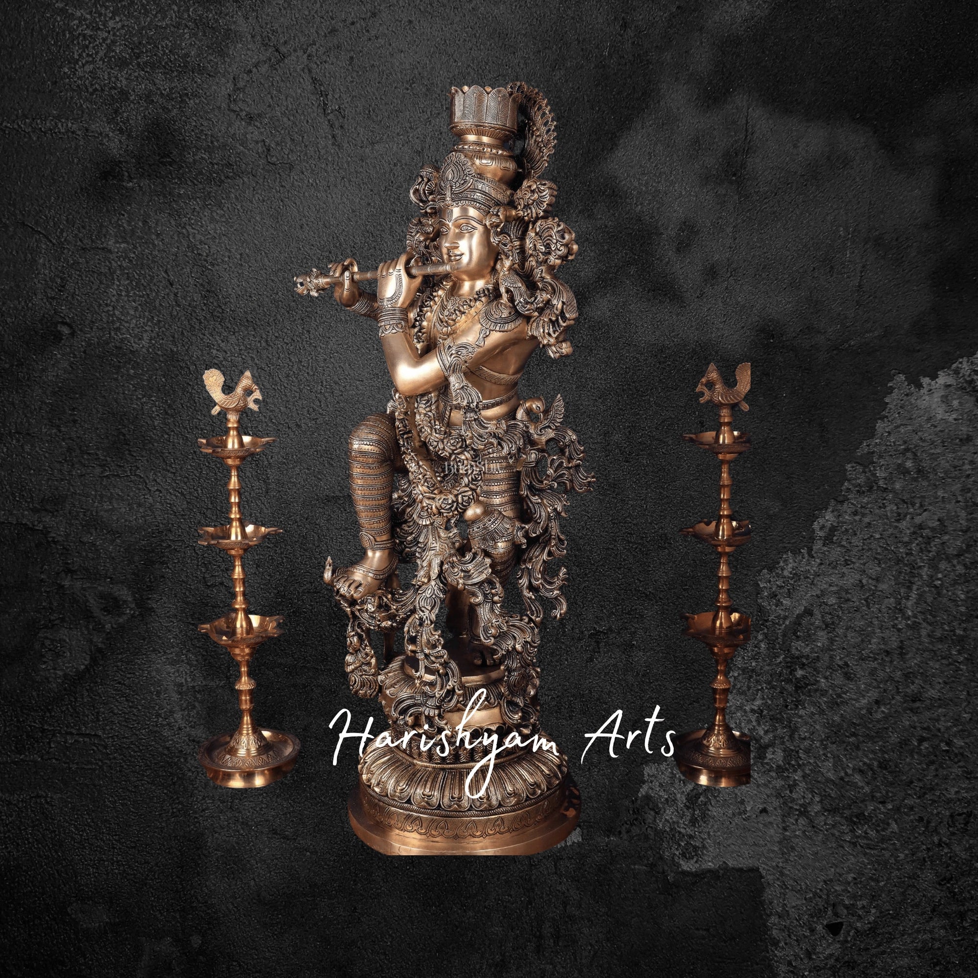 48" Large Superfine Brass Lord Krishna Sculpture for Mandir