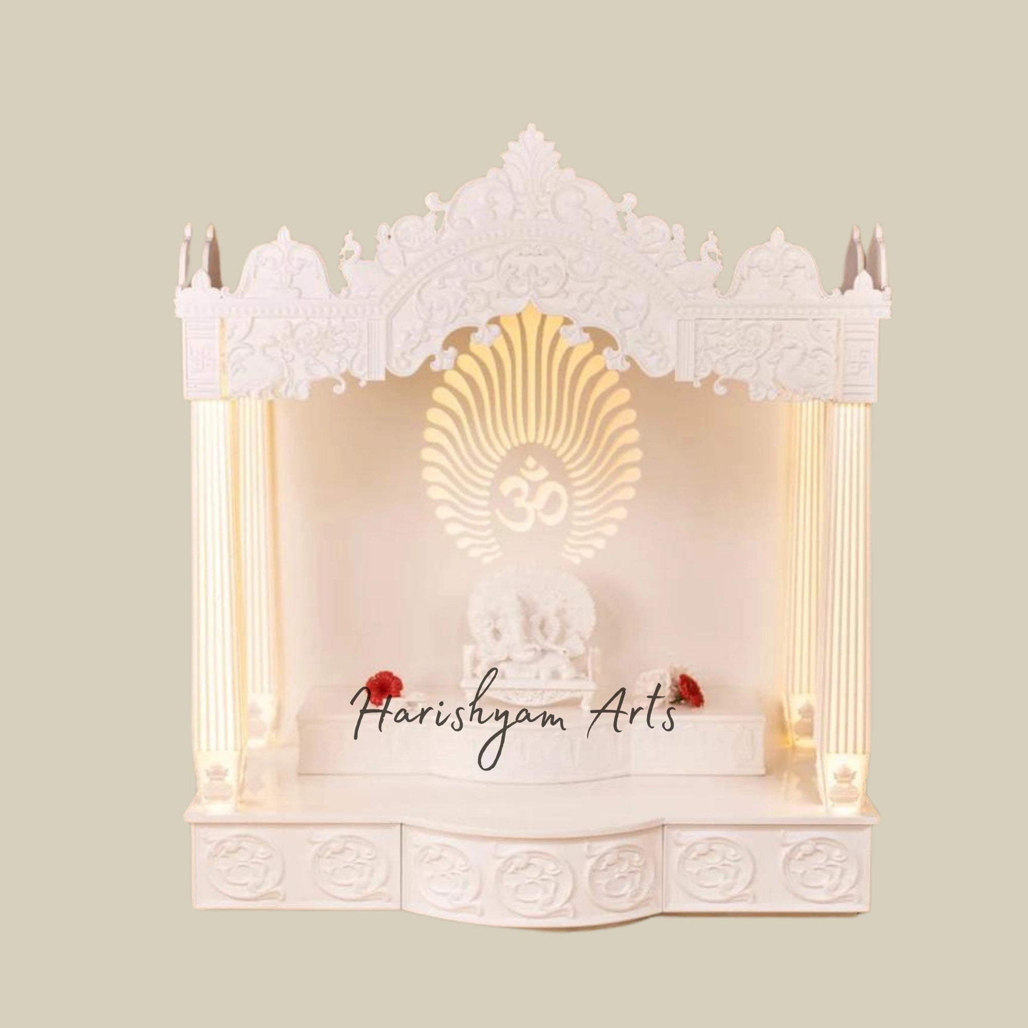 48" Corian Mandir Design with Carved Moftis