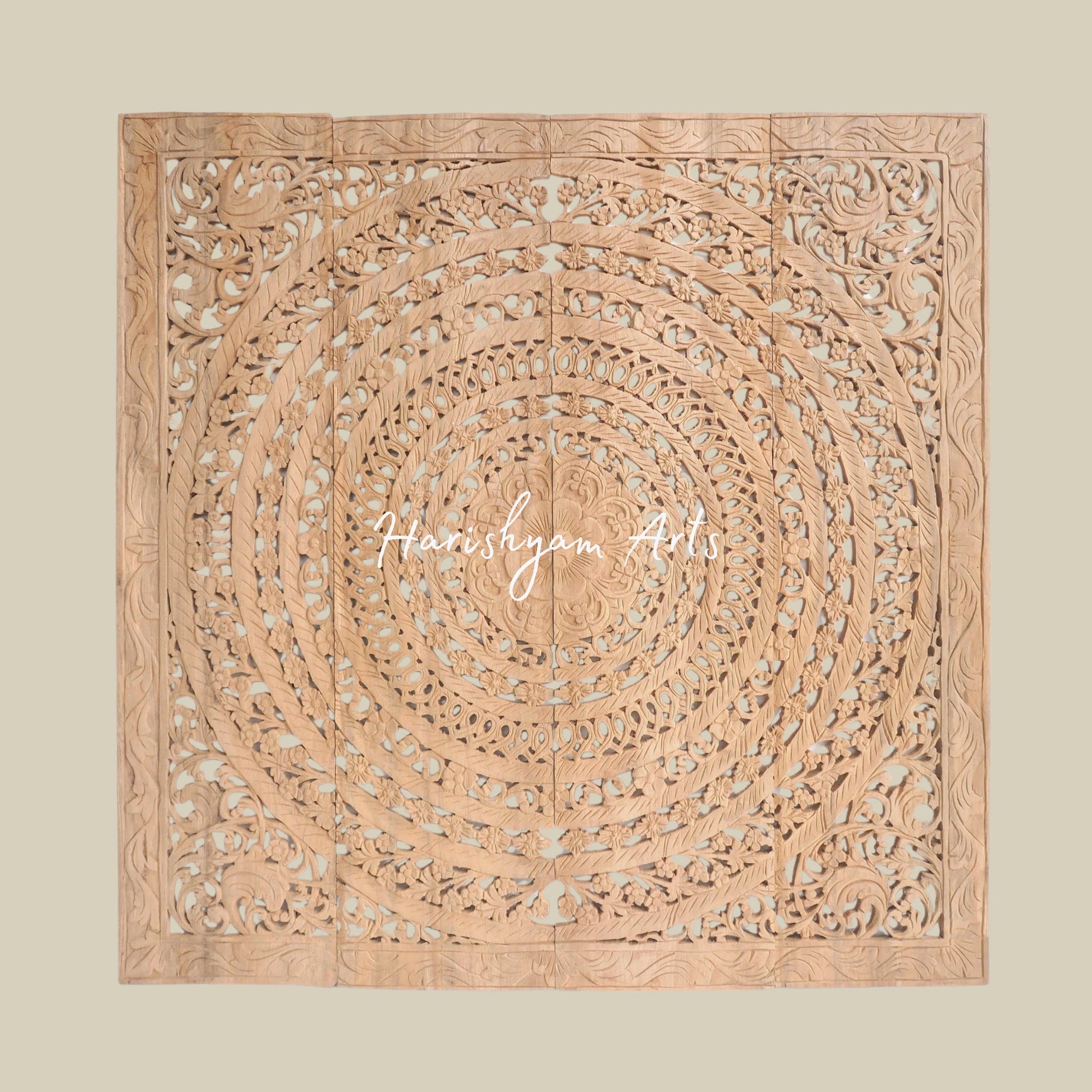 48" Handcarved Headboard with Natural Wood Art