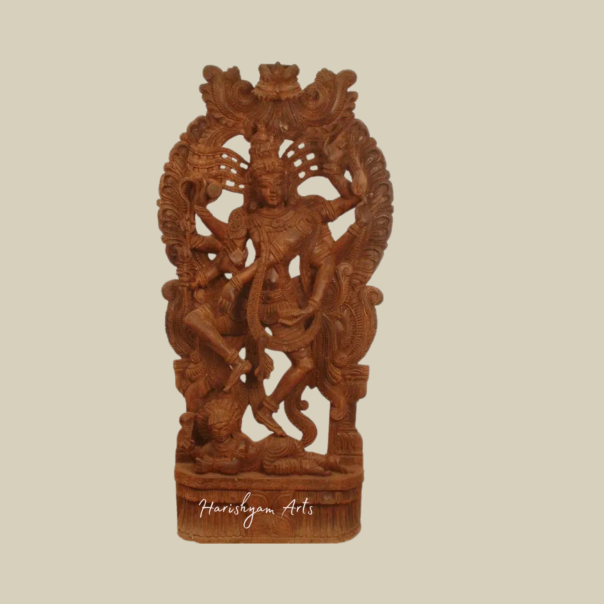 48" Shiva Tandava Lord Shiva Wood Carving for Home Decor