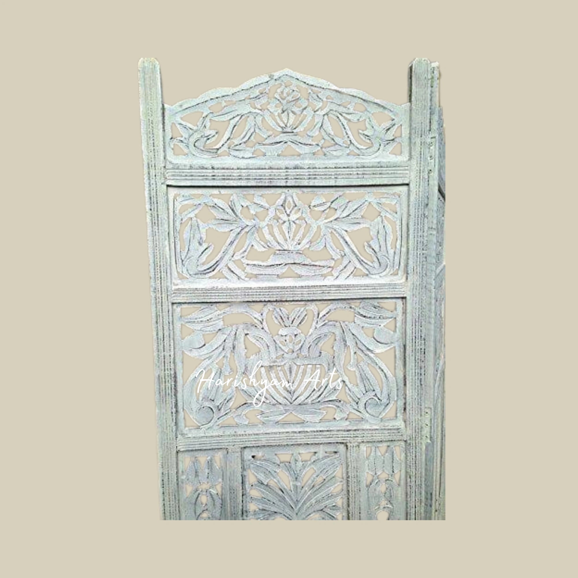 4 Panel Handcrafted Wooden Room Divider in Elegant White Finish