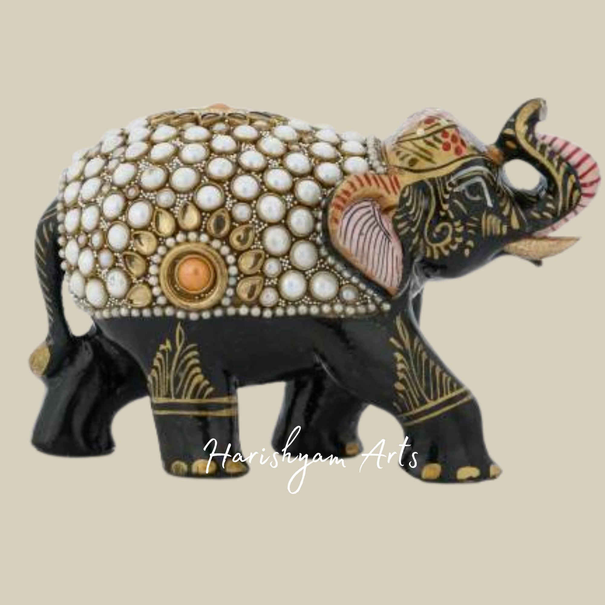 4" Traditional Jaipur Print Wooden Elephant with Meenakari Work1