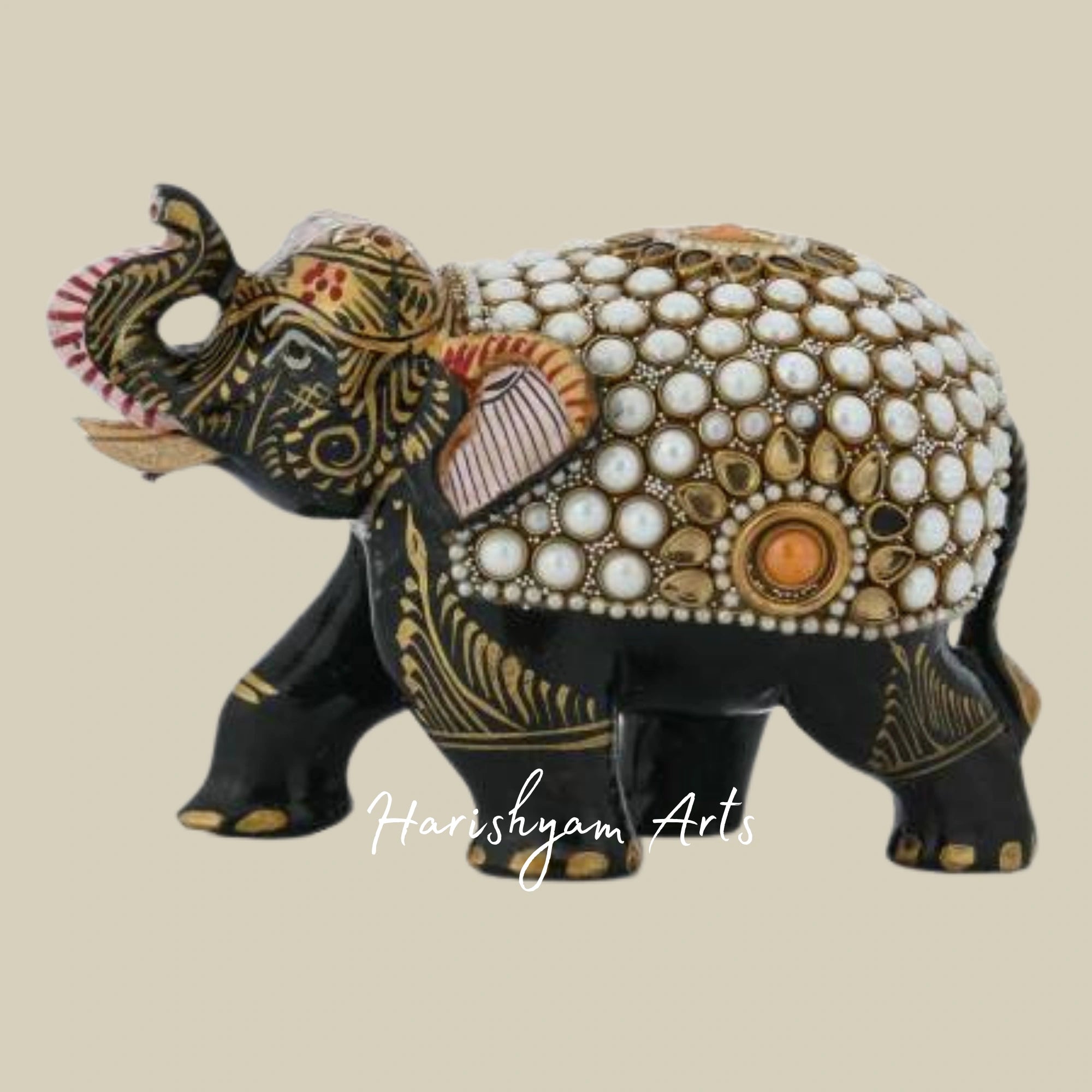 4" Traditional Jaipur Print Wooden Elephant with Meenakari Work2