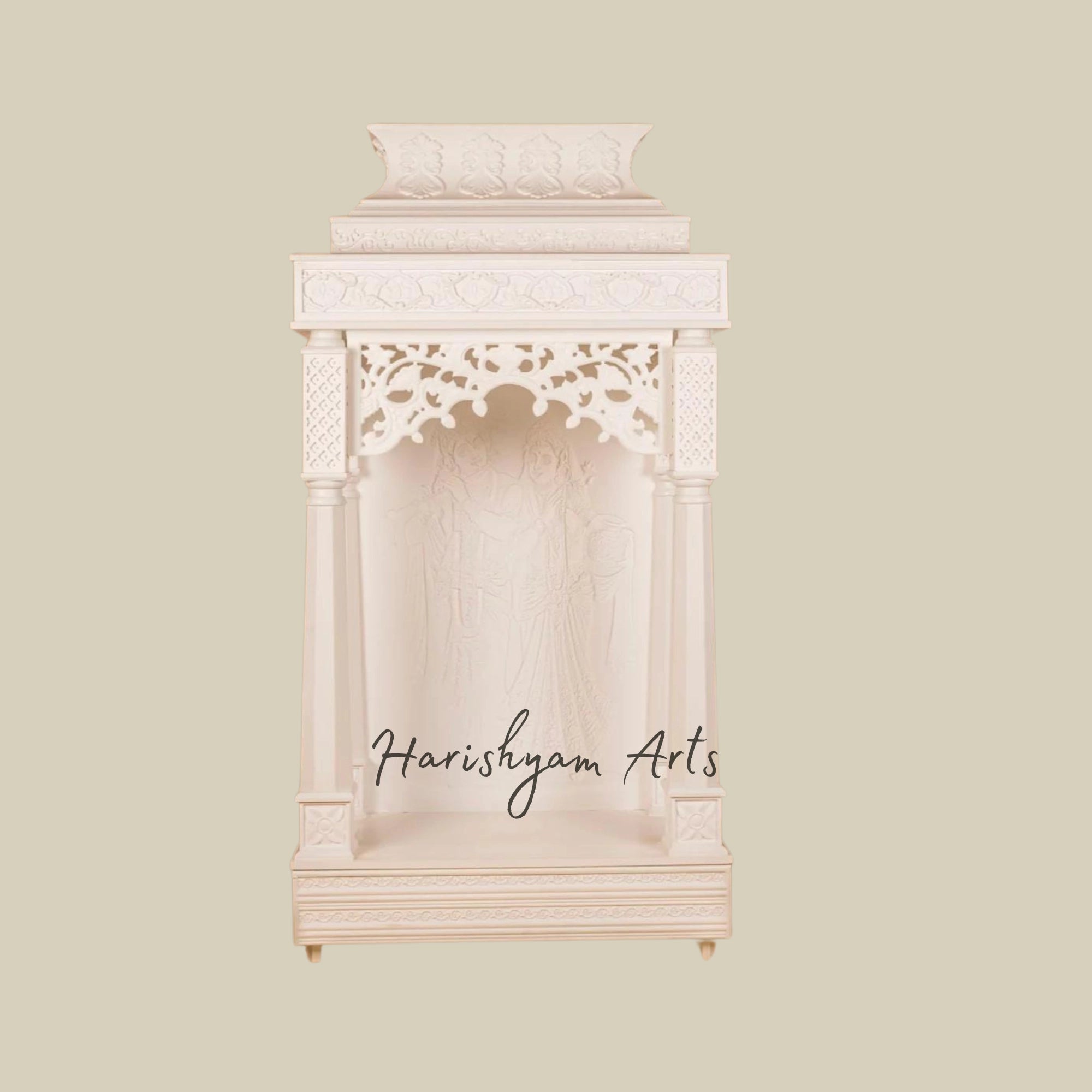 51" Modern Corian Mandir Design for Home with Backlit Radha Krishna