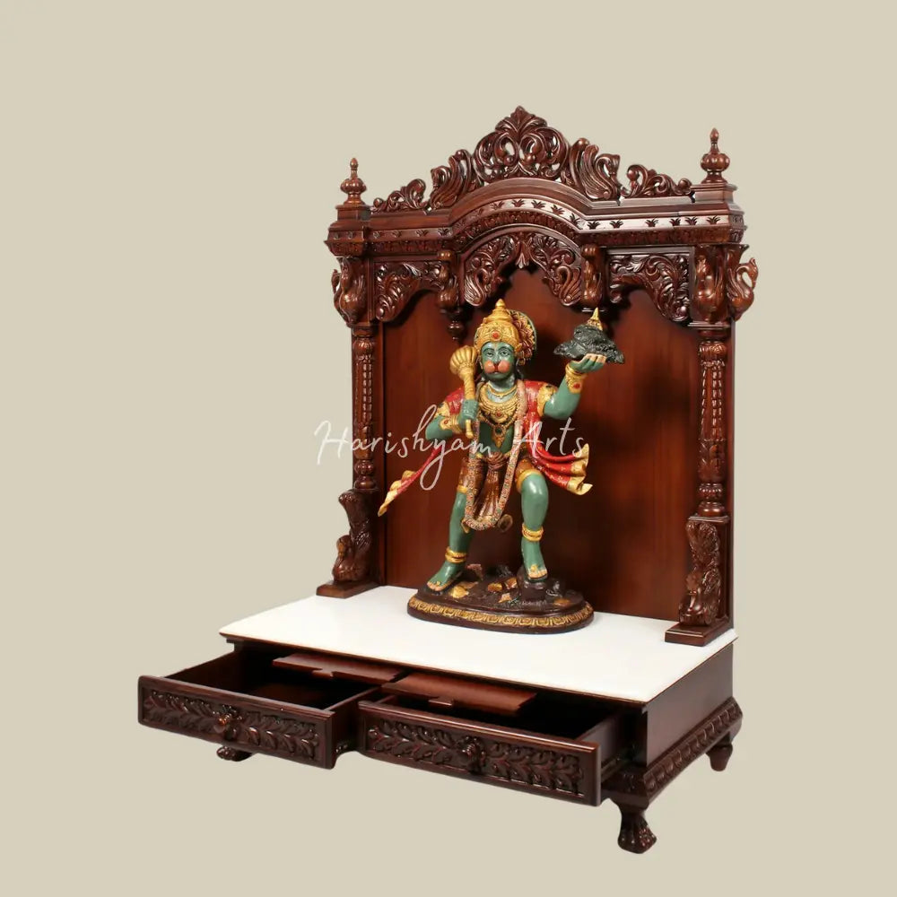 52 Wooden Designer Puja Temple with Double Drawer