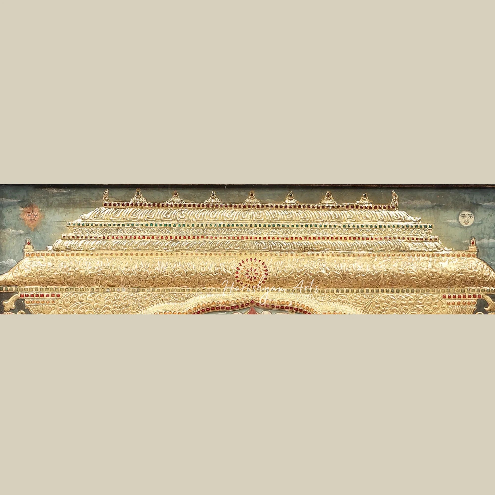 53" Large Durga Tanjore Painting with Teakwood Frame and Gold Detailing