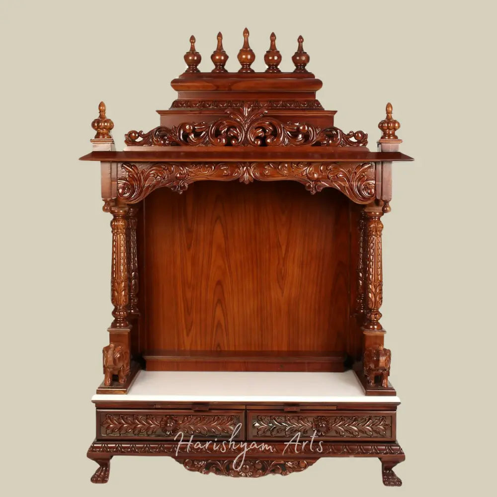 54" Teak Wooden Puja Mandir with Drawers