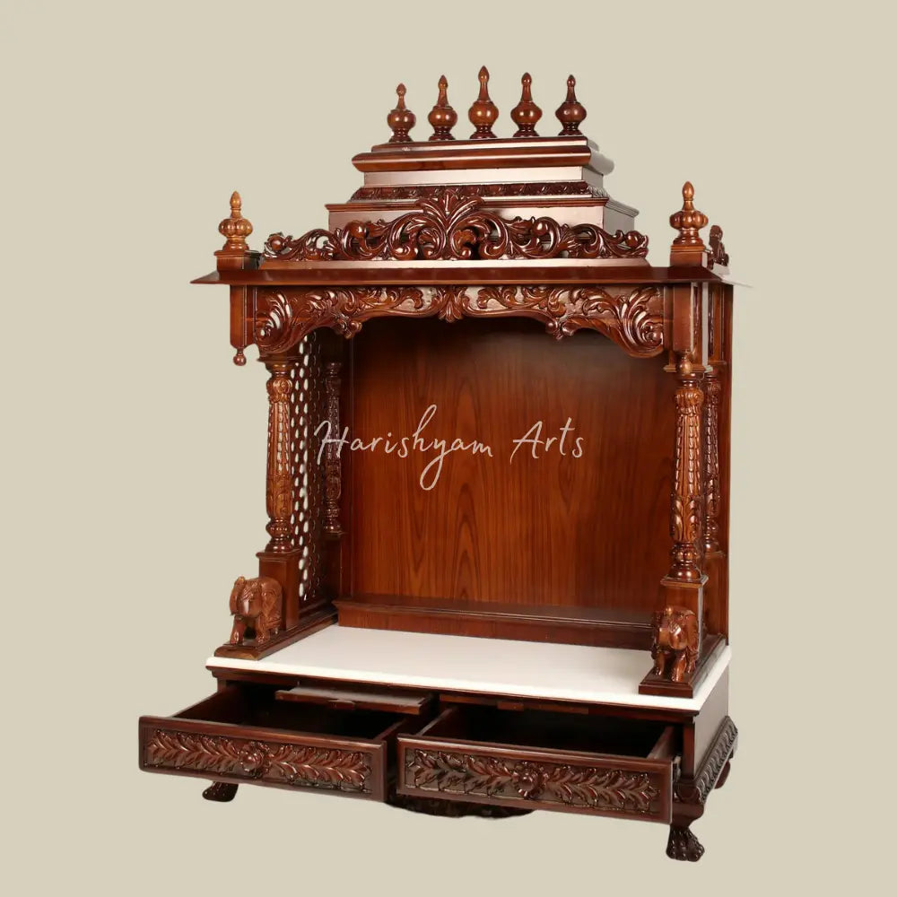 54" Teak Wooden Puja Mandir with Drawers