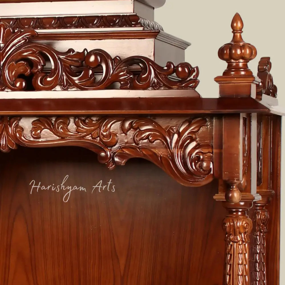 54" Teak Wooden Puja Mandir with Drawers