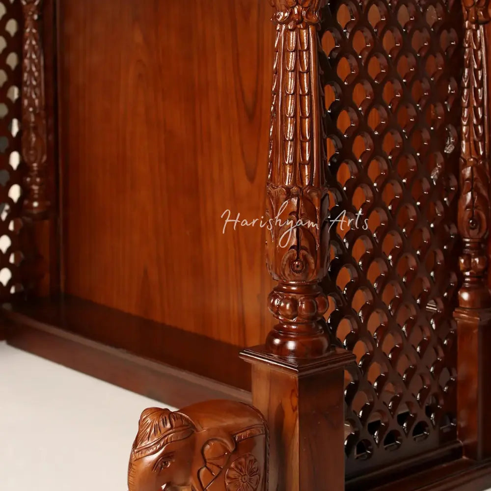 54" Carved Lakshmi Ganesha Saraswati Puja Temple in Teak Wood