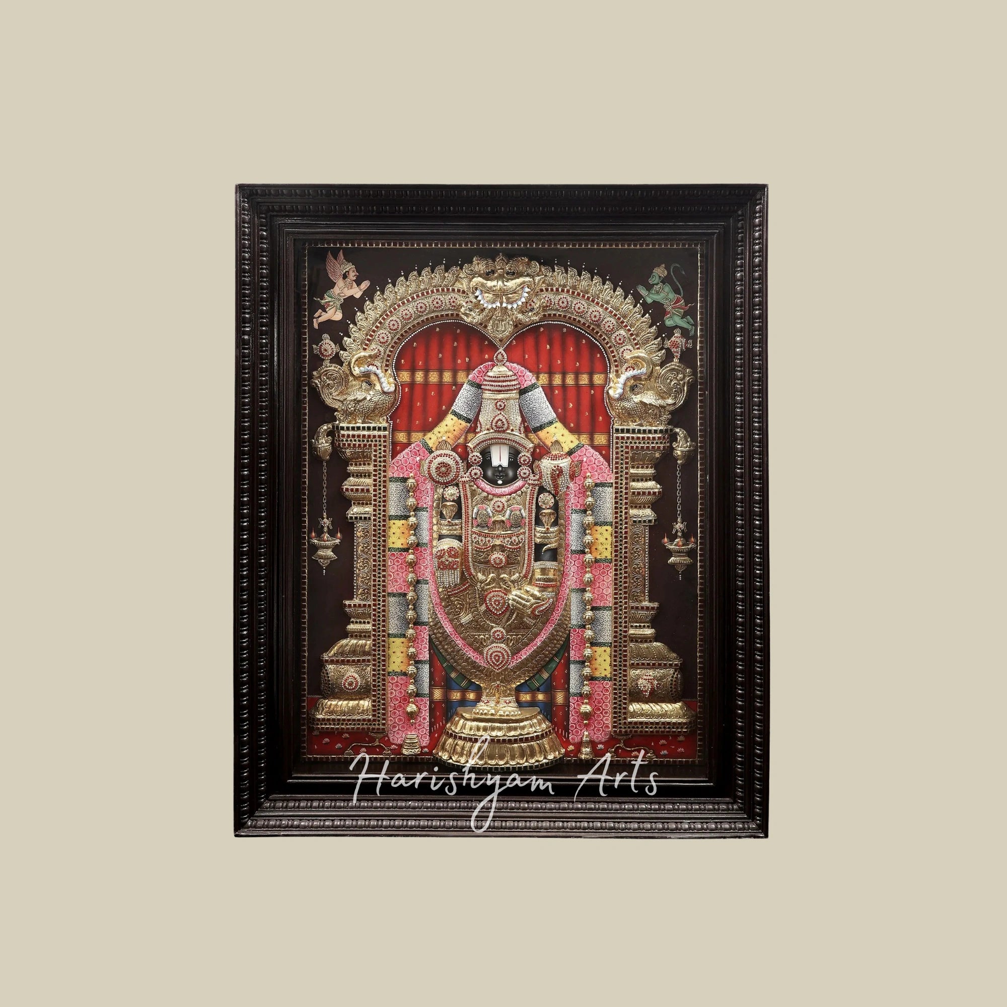 54" Exquisite Tanjore Art of Lord Venkateshvara as Balaji with Premium Teak Frame