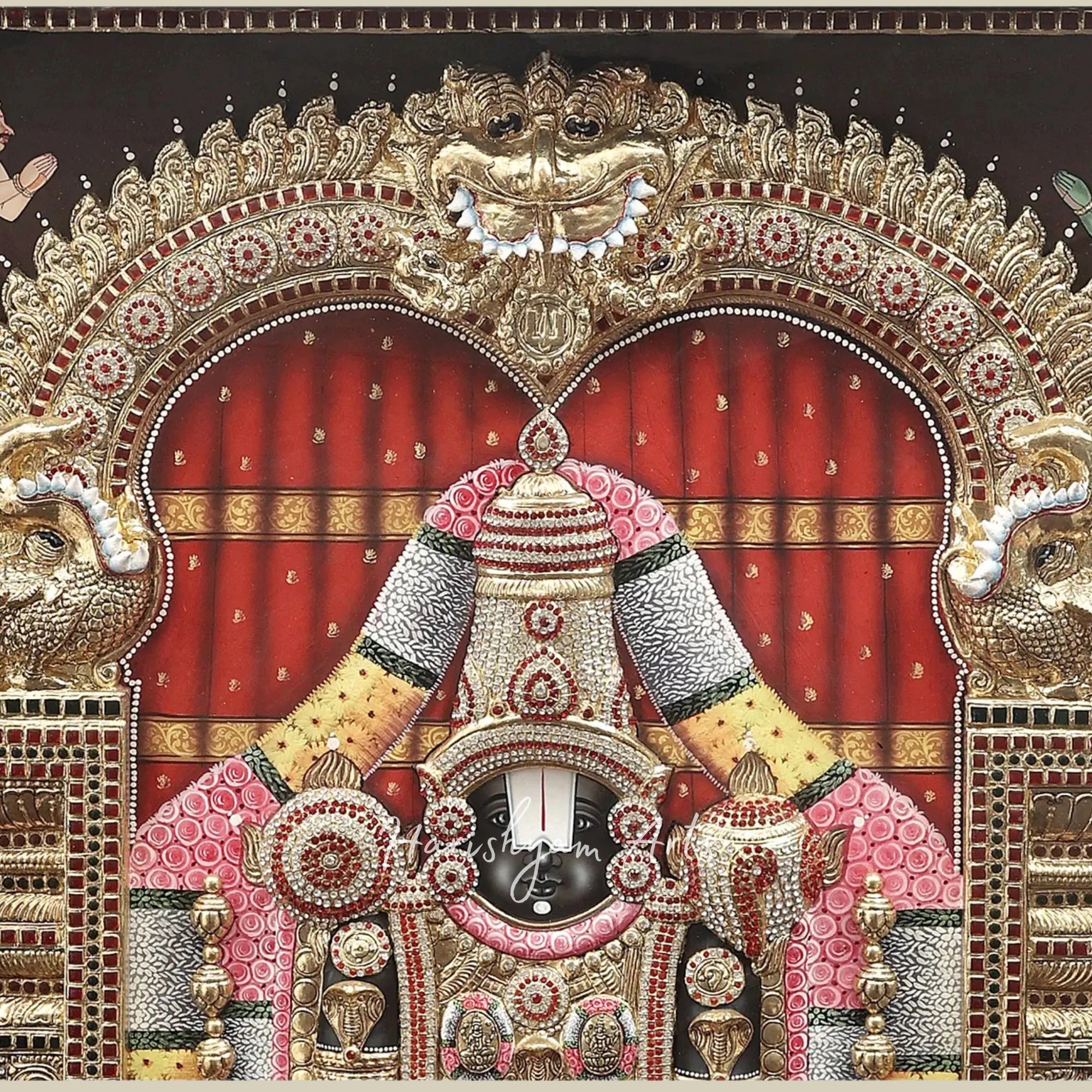 54" Exquisite Tanjore Art of Lord Venkateshvara as Balaji with Premium Teak Frame