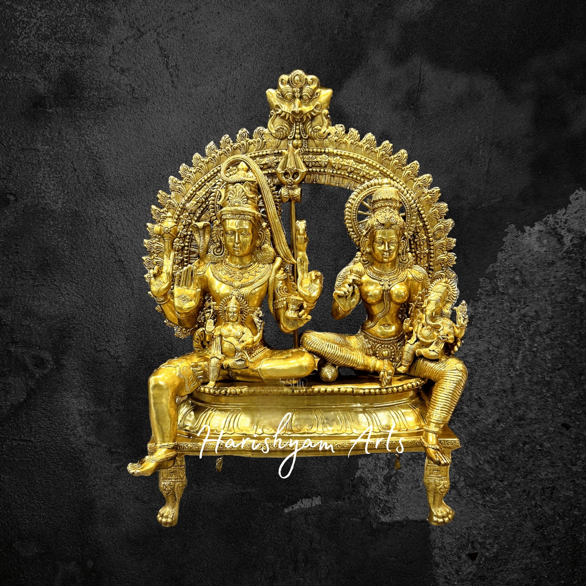 54" Majestic Pure Brass Shiv Parivar Statue for Home and Gift Purposes