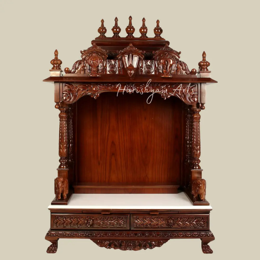 54" Wooden Temple For Home With Vaishnava Symbol