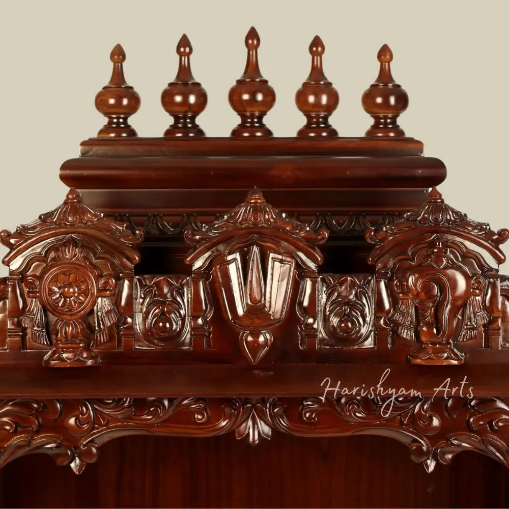 54" Wooden Temple For Home With Vaishnava Symbol