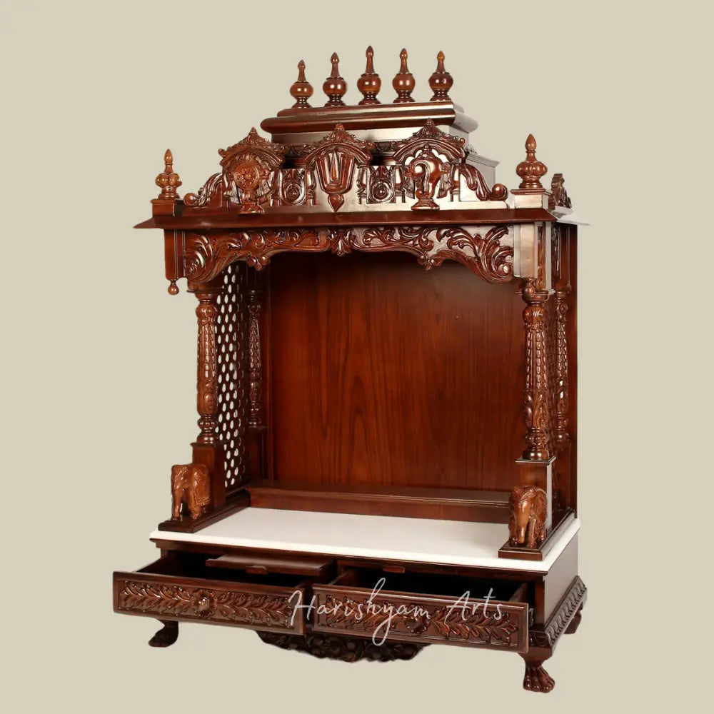 54" Wooden Temple For Home With Vaishnava Symbol