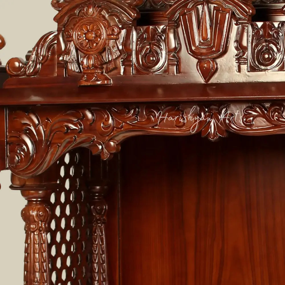 54" Wooden Temple For Home With Vaishnava Symbol