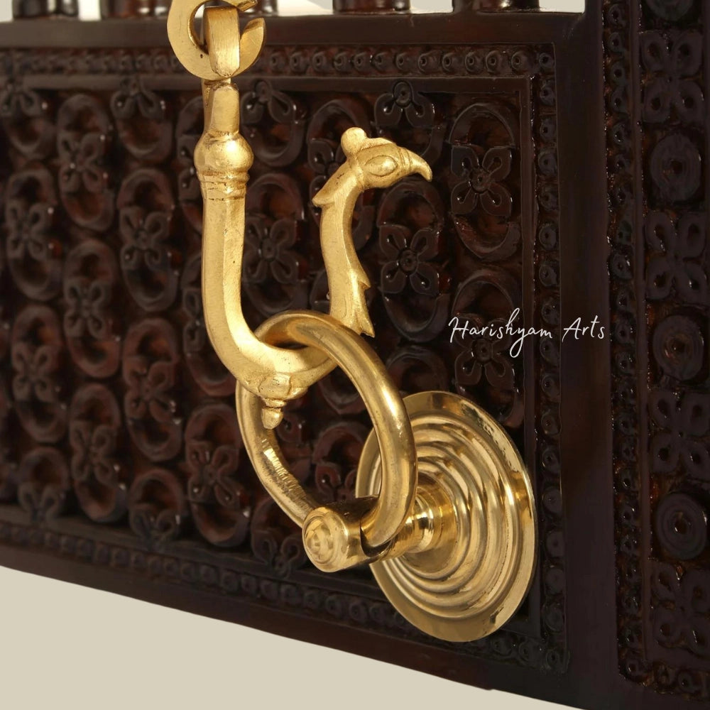 55" Beautiful Handcarved Teak Wood Swing Seat With Brass Chains