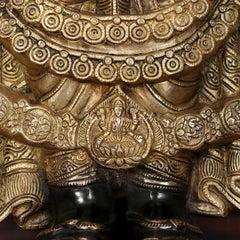 59" Large Tirupati Balaji (Venkateshvara) with With Wooden Frame and Vaishnava Symbol Lamp