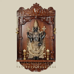 59" Large Tirupati Balaji (Venkateshvara) with With Wooden Frame and Vaishnava Symbol Lamp