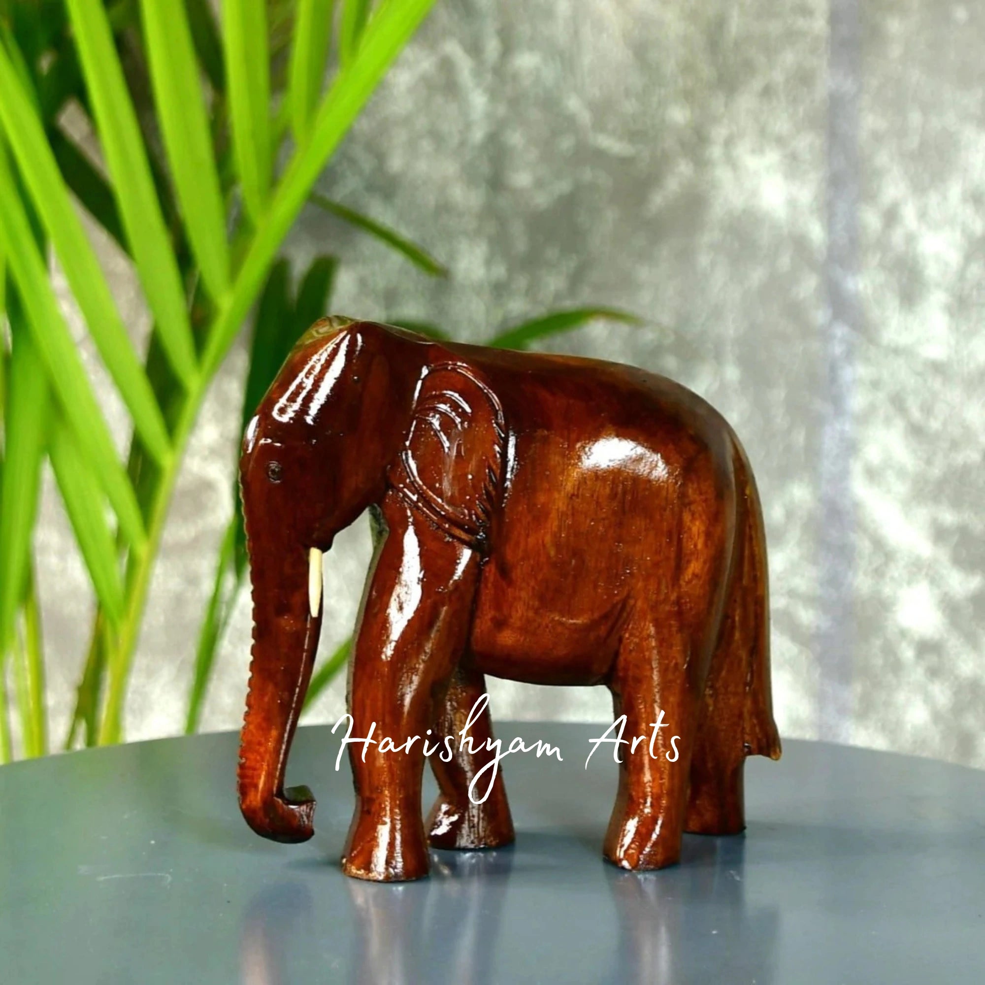 5" Artisan Wooden Elephant Tabletop Decor Masterpiece