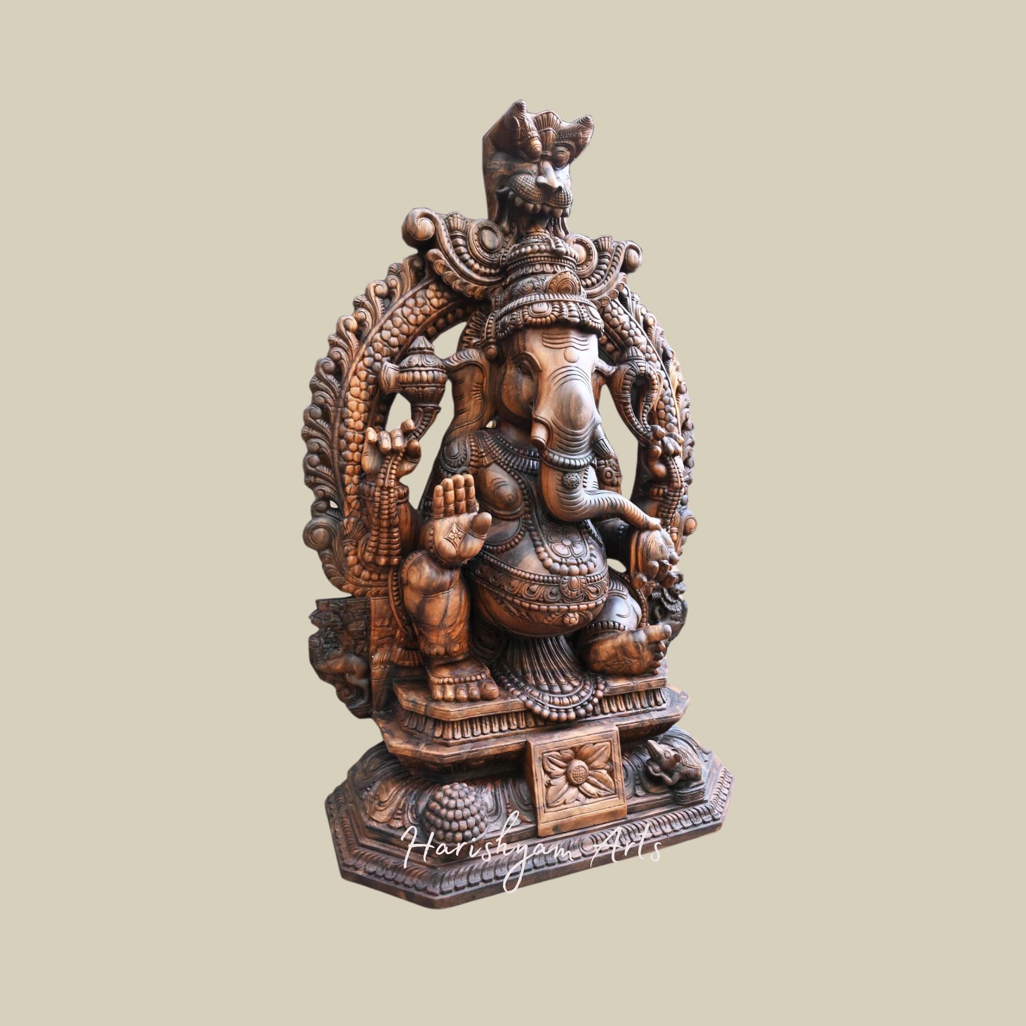 60" Large Blessing Lambodra Ganesha Prabhavali Murti for Home Decor
