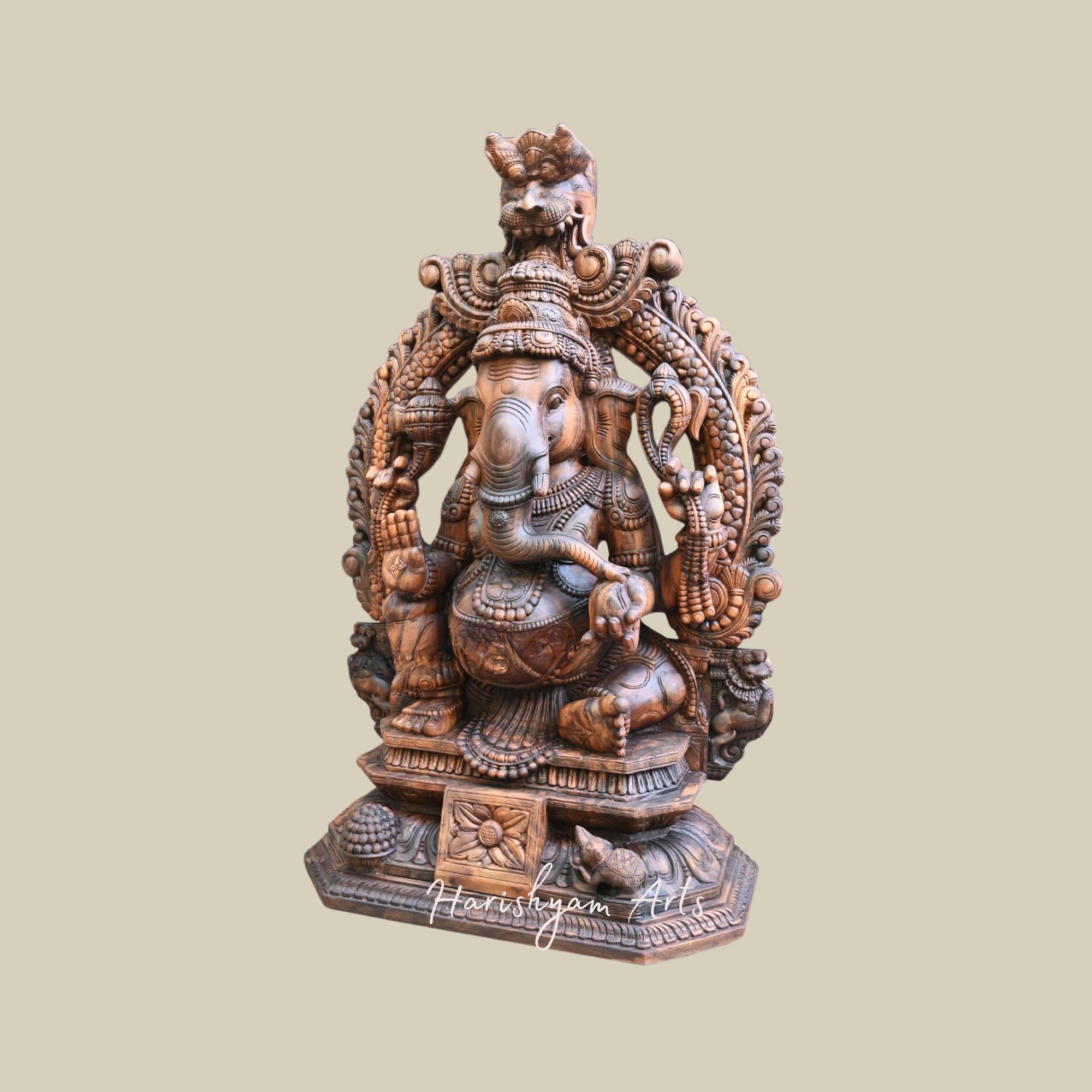 60" Large Blessing Lambodra Ganesha Prabhavali Murti for Home Decor