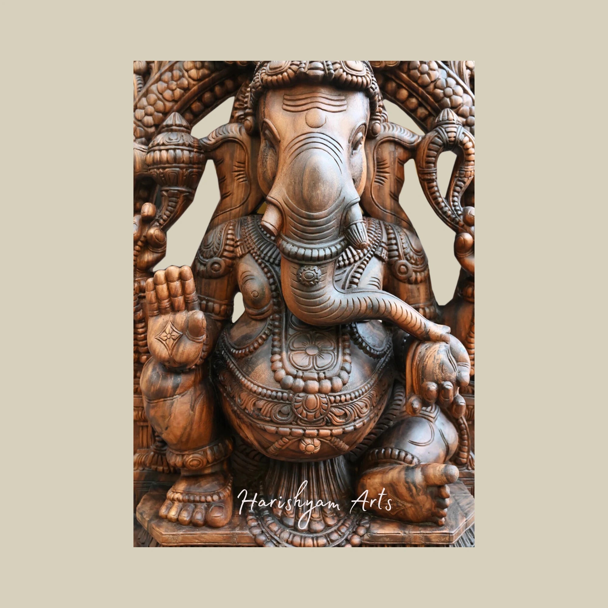 60" Large Blessing Lambodra Ganesha Prabhavali Murti for Home Decor