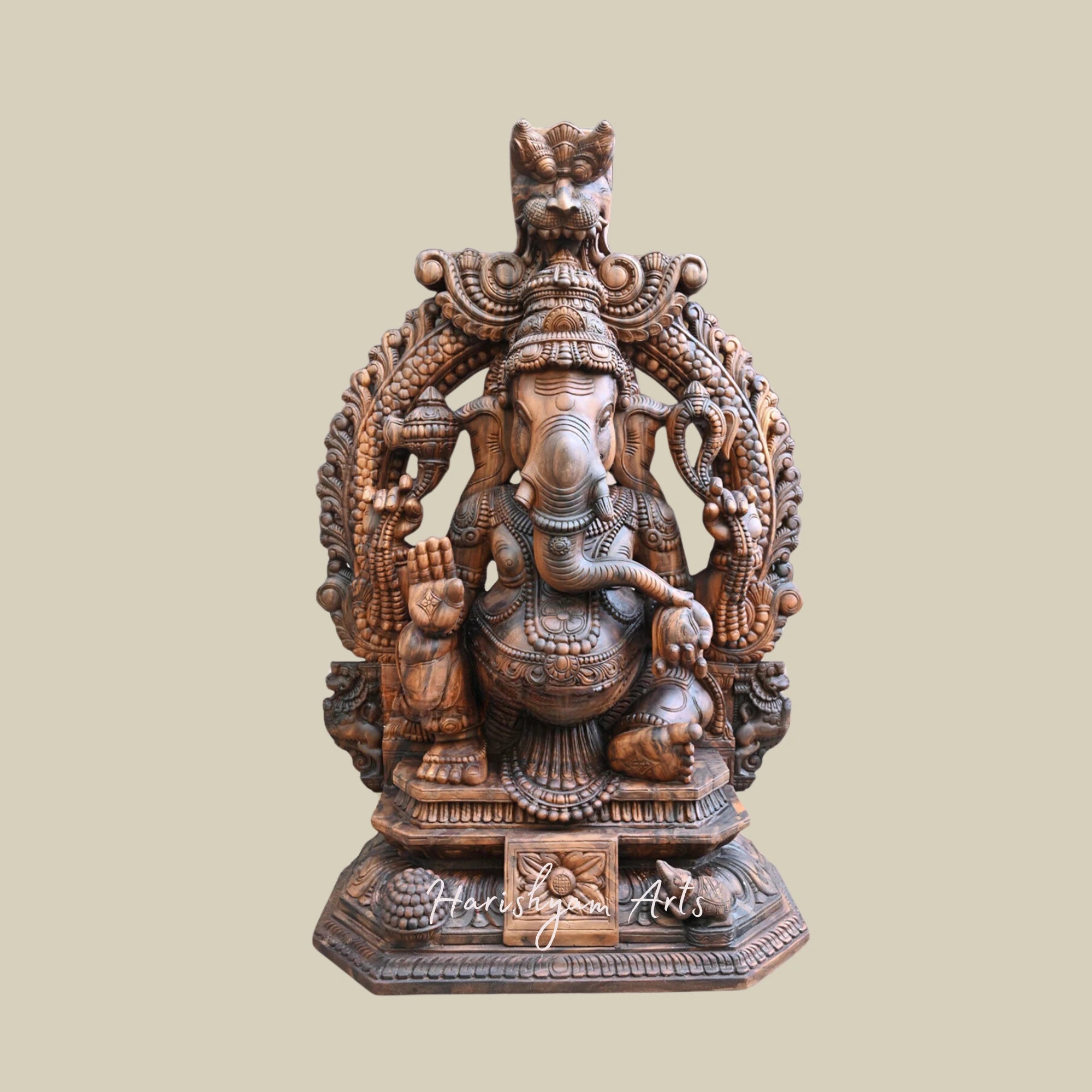 60" Large Blessing Lambodra Ganesha Prabhavali Murti for Home Decor
