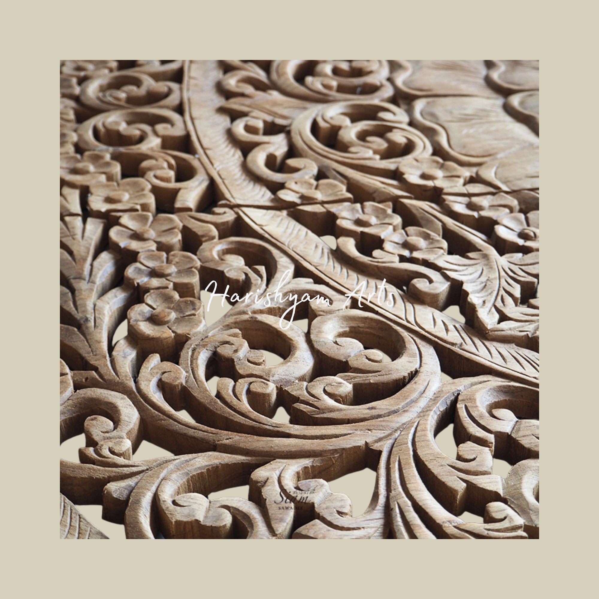 60" Antique Hand Carved Wood Bed Panel Wall Decoration