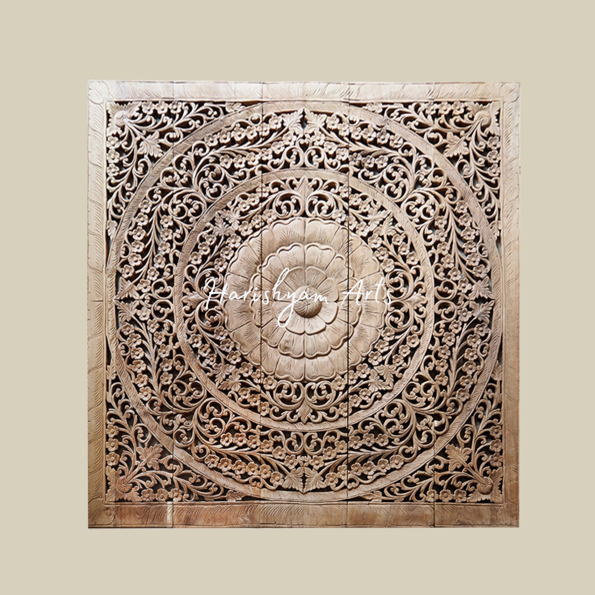 60" Antique Hand Carved Wood Bed Panel Wall Decoration2