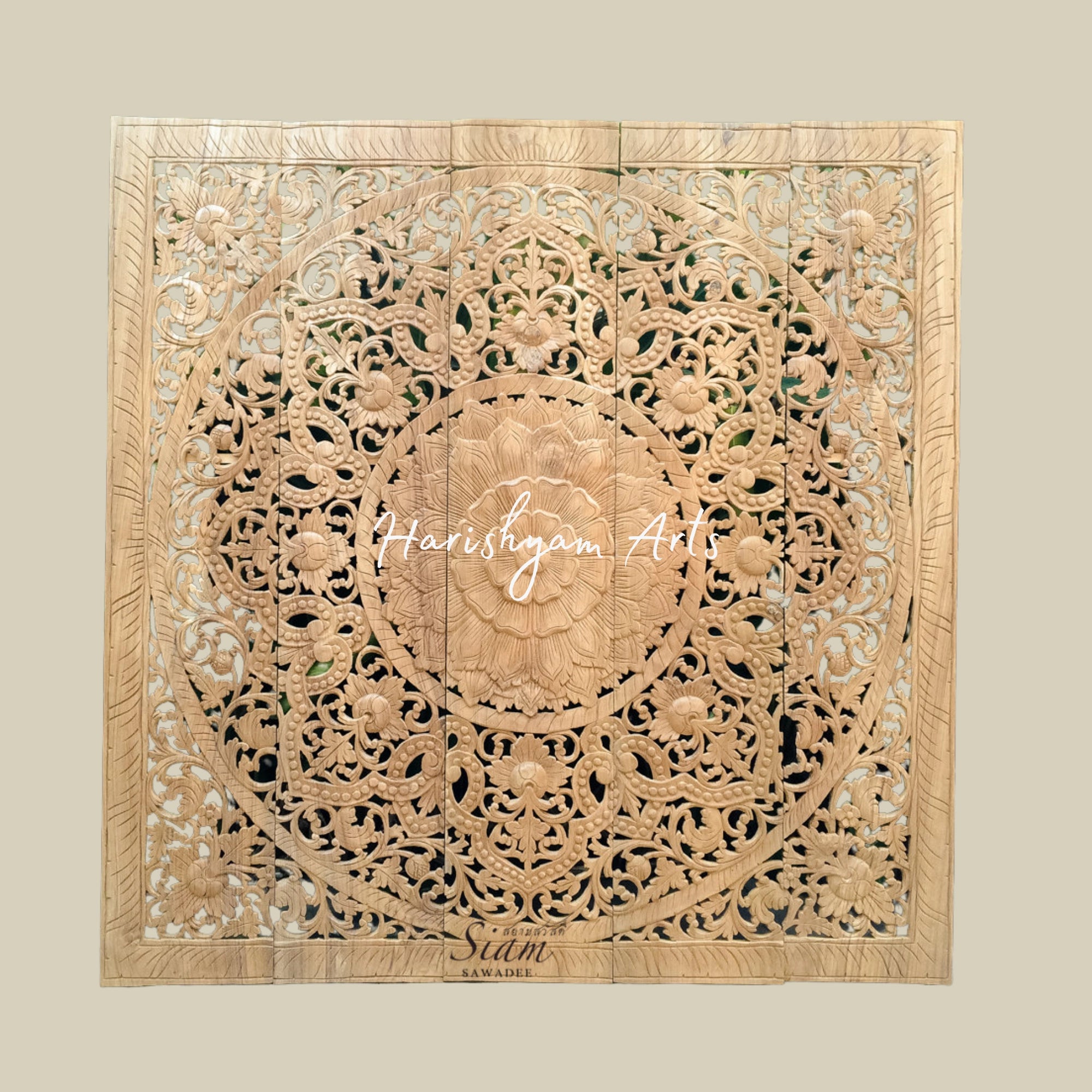 60" Carved Wall Hanging Mandala Wood Panel for Wall Decor