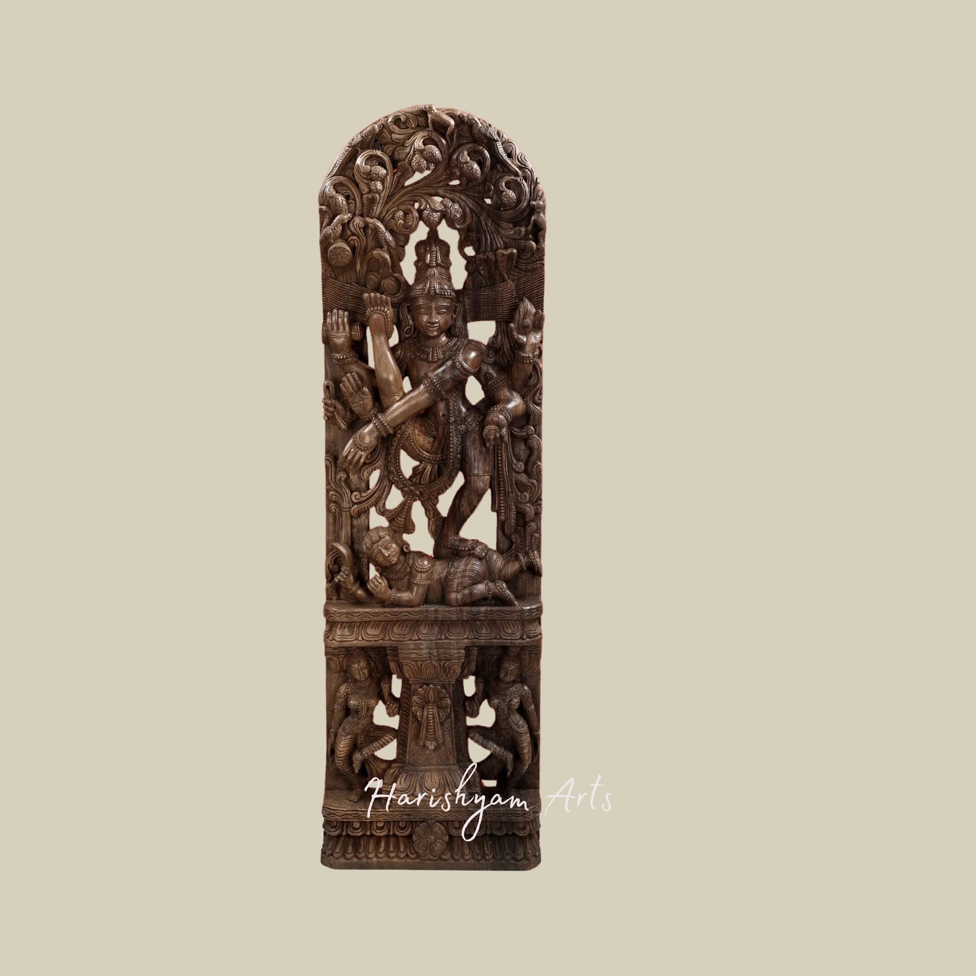 66" Lord Shiva Performing Ananda-Tandava Wooden Shiva Sculpture for Pooja Room