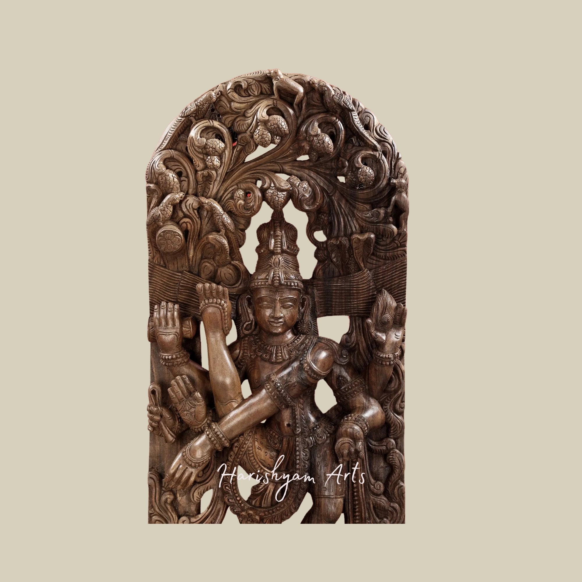 66" Lord Shiva Performing Ananda-Tandava Wooden Shiva Sculpture for Pooja Room1