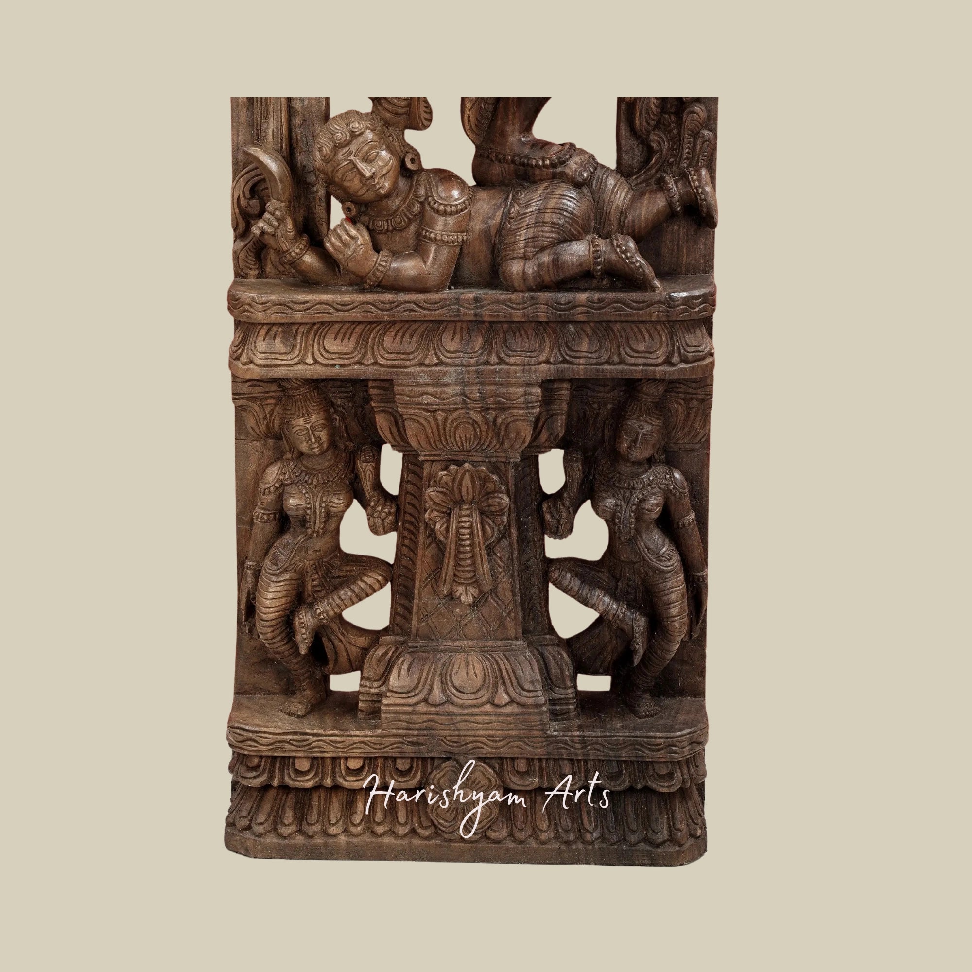 66" Lord Shiva Performing Ananda-Tandava Wooden Shiva Sculpture for Pooja Room2
