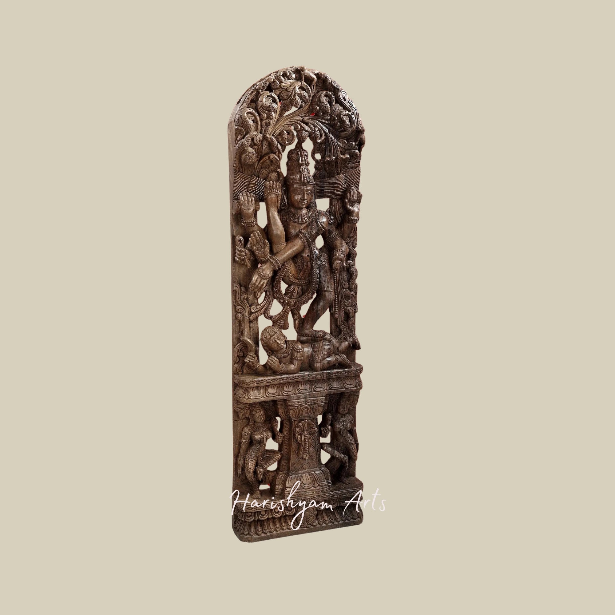 66" Lord Shiva Performing Ananda-Tandava Wooden Shiva Sculpture for Pooja Room3