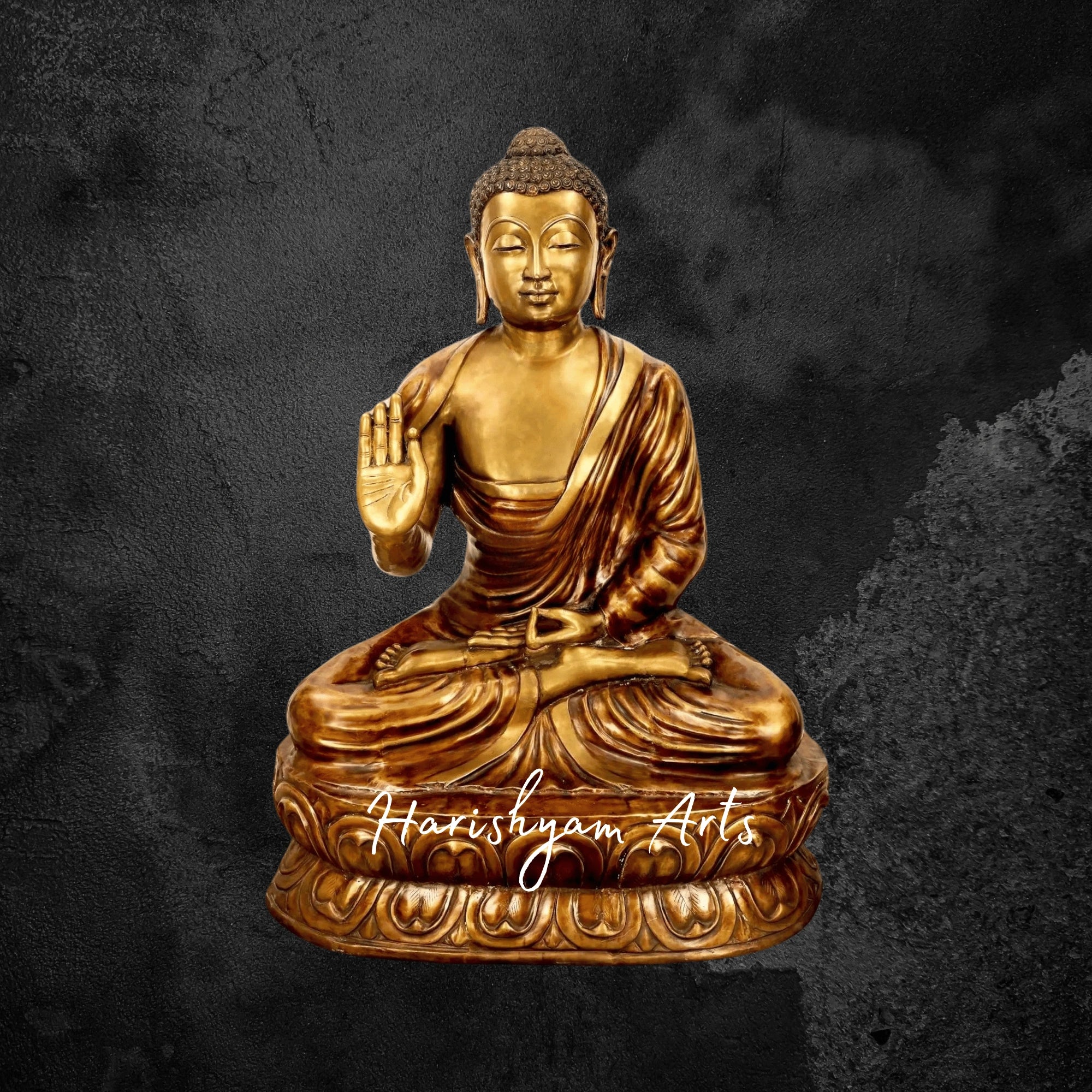 67" Handmade Brass Buddha Murti in Vitarka Mudra with Exquisite Detailing