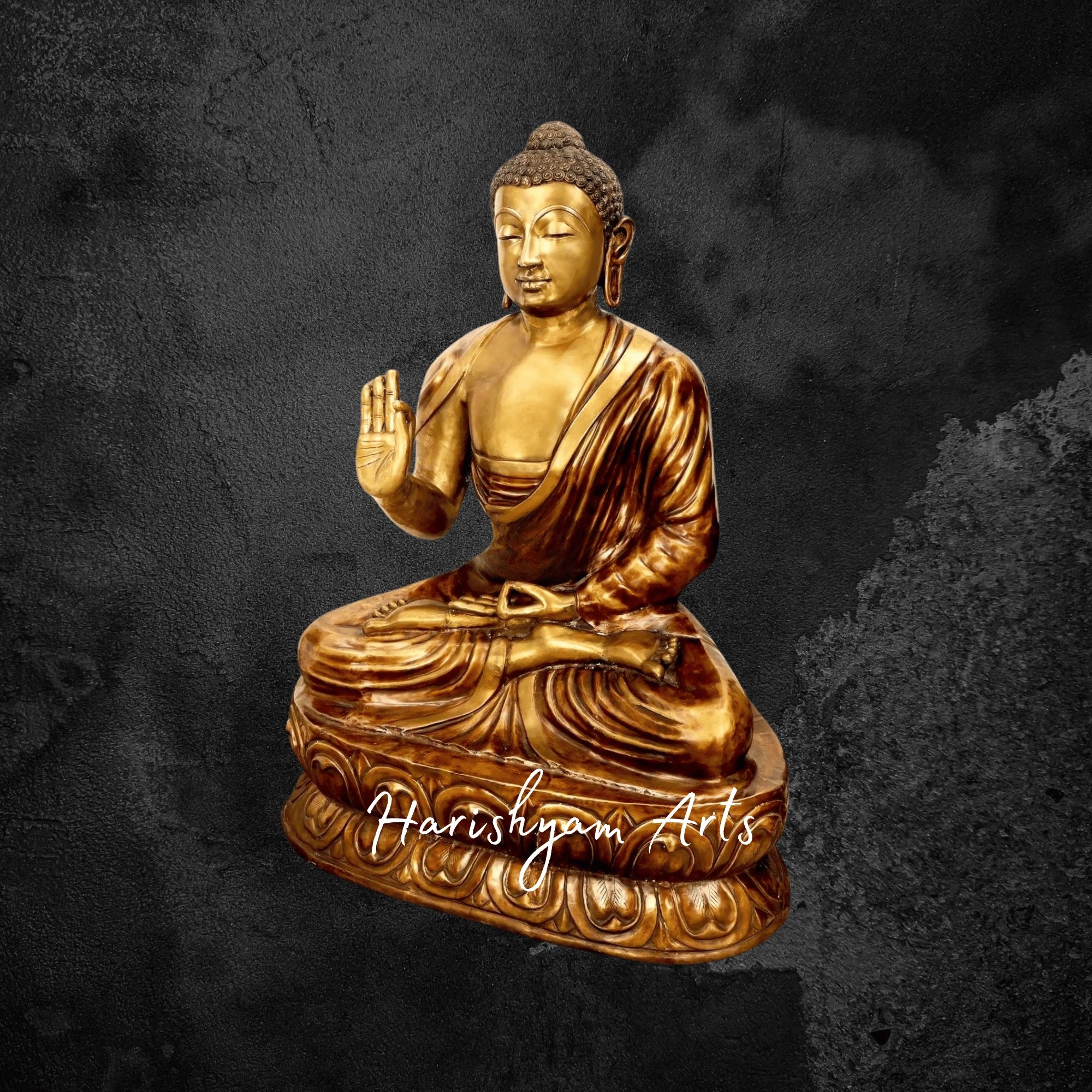 67" Handmade Brass Buddha Murti in Vitarka Mudra with Exquisite Detailing