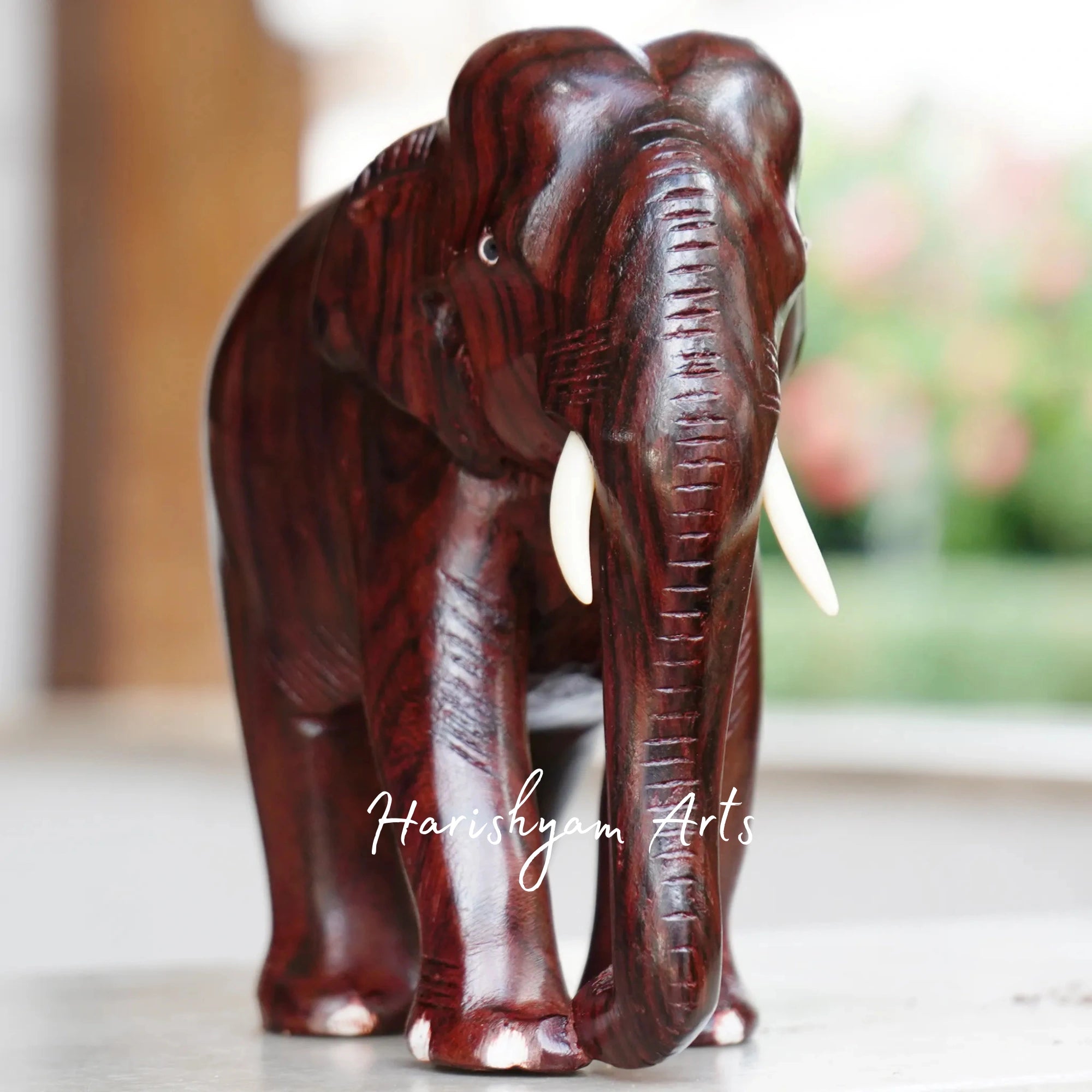 6" Handcrafted Plain Wooden Elephant Statue