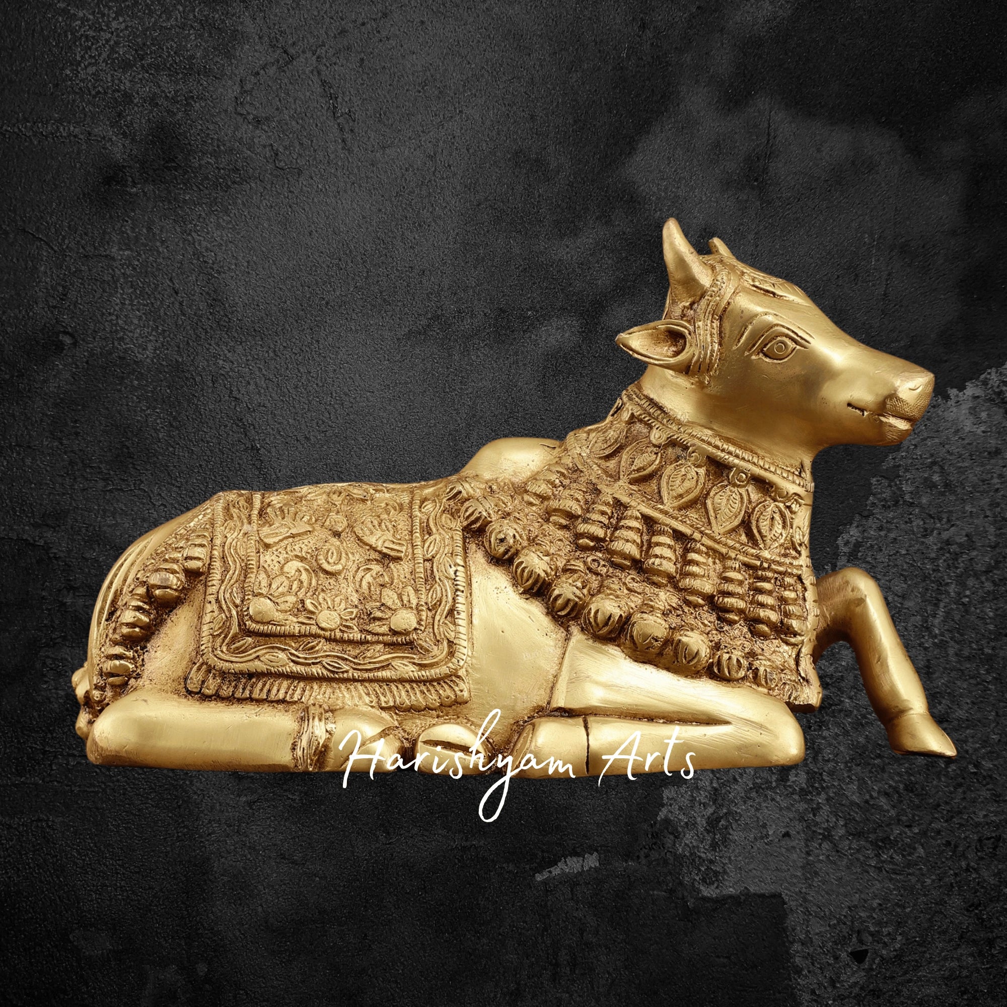 6" Rare Handcrafted Brass Nandi Idol with Exquisite Engraving