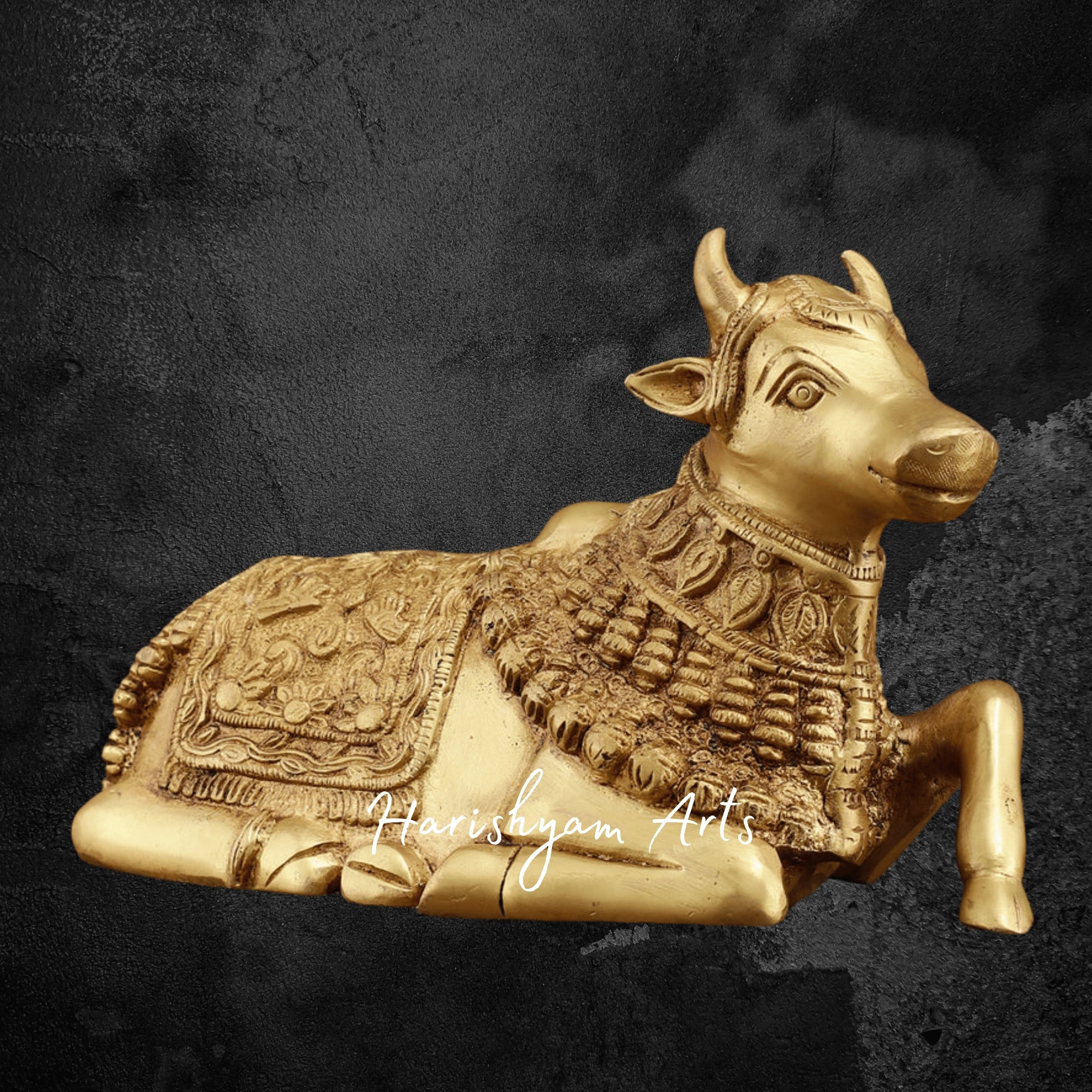 6" Rare Handcrafted Brass Nandi Idol with Exquisite Engraving